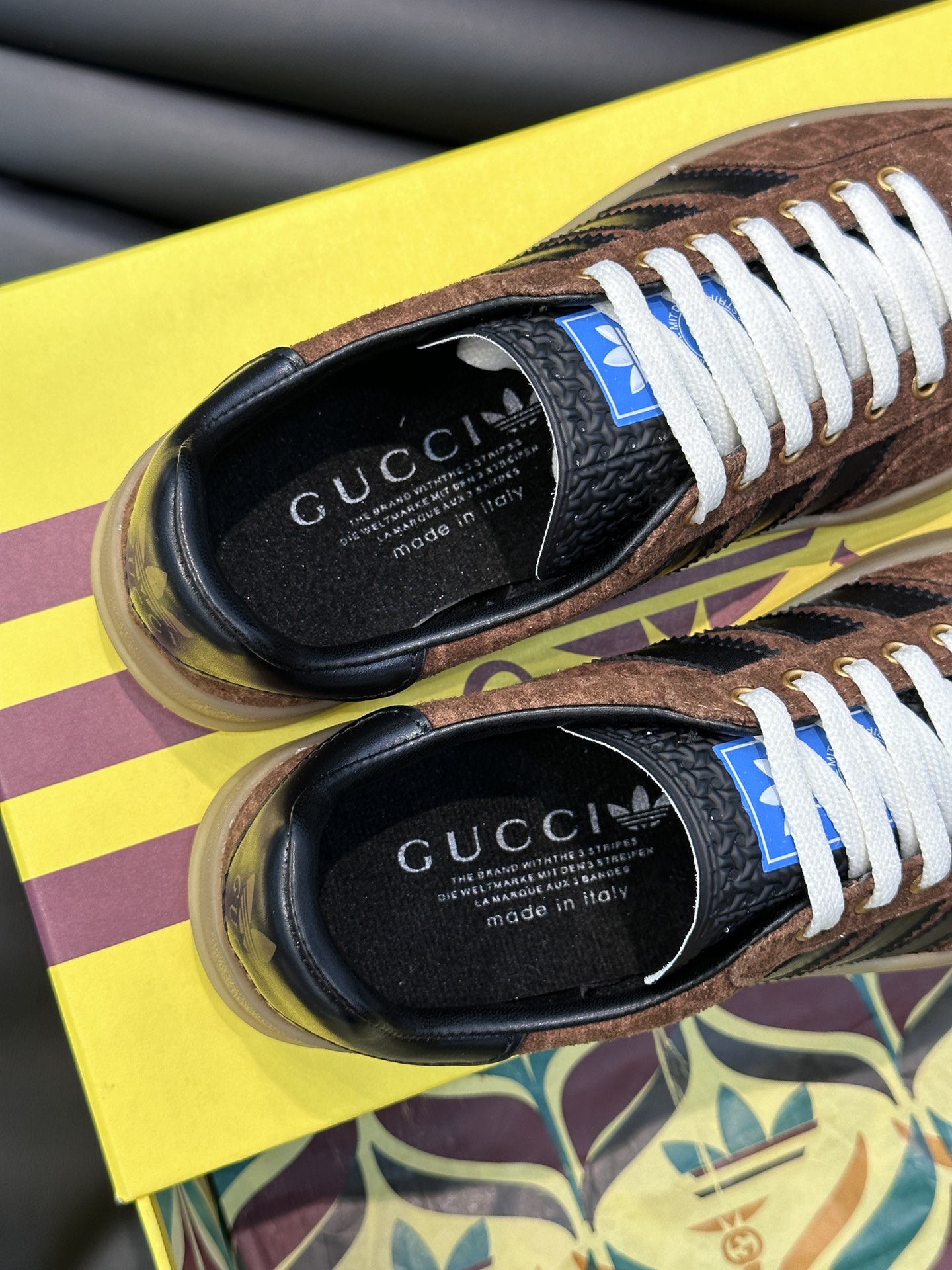 GUCCI復刻×adidas Gazelle聯名休閒鞋 棕色GG紋黑色三條紋復古板鞋| 7 GUCCI復刻×adidas Gazelle聯名休閒鞋 棕色GG紋黑色三條紋復古板鞋