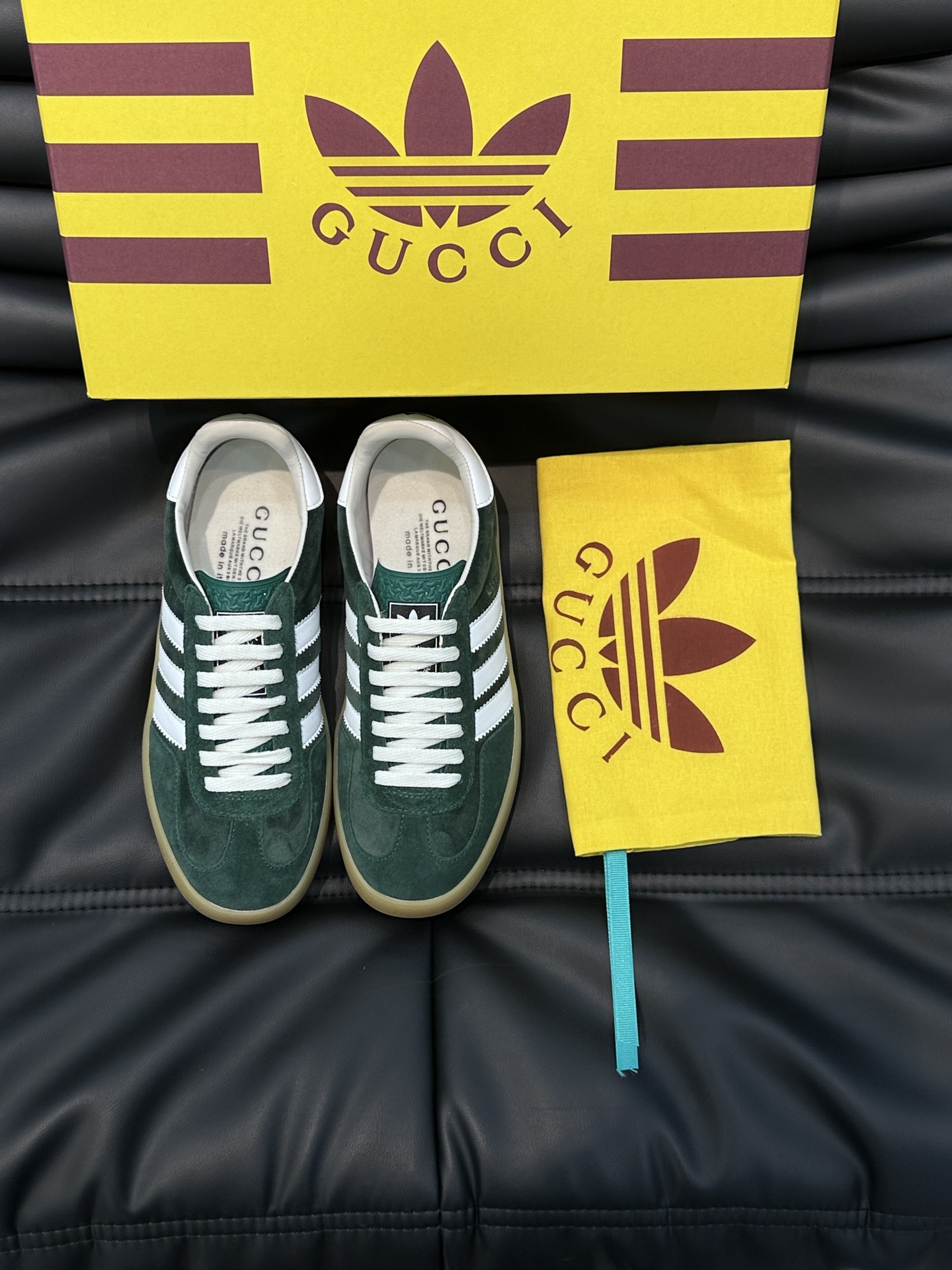 GUCCI原單×adidas Gazelle聯名休閒鞋 墨綠麂皮白色三條紋復古板鞋| 13 GUCCI原單×adidas Gazelle聯名休閒鞋 墨綠麂皮白色三條紋復古板鞋