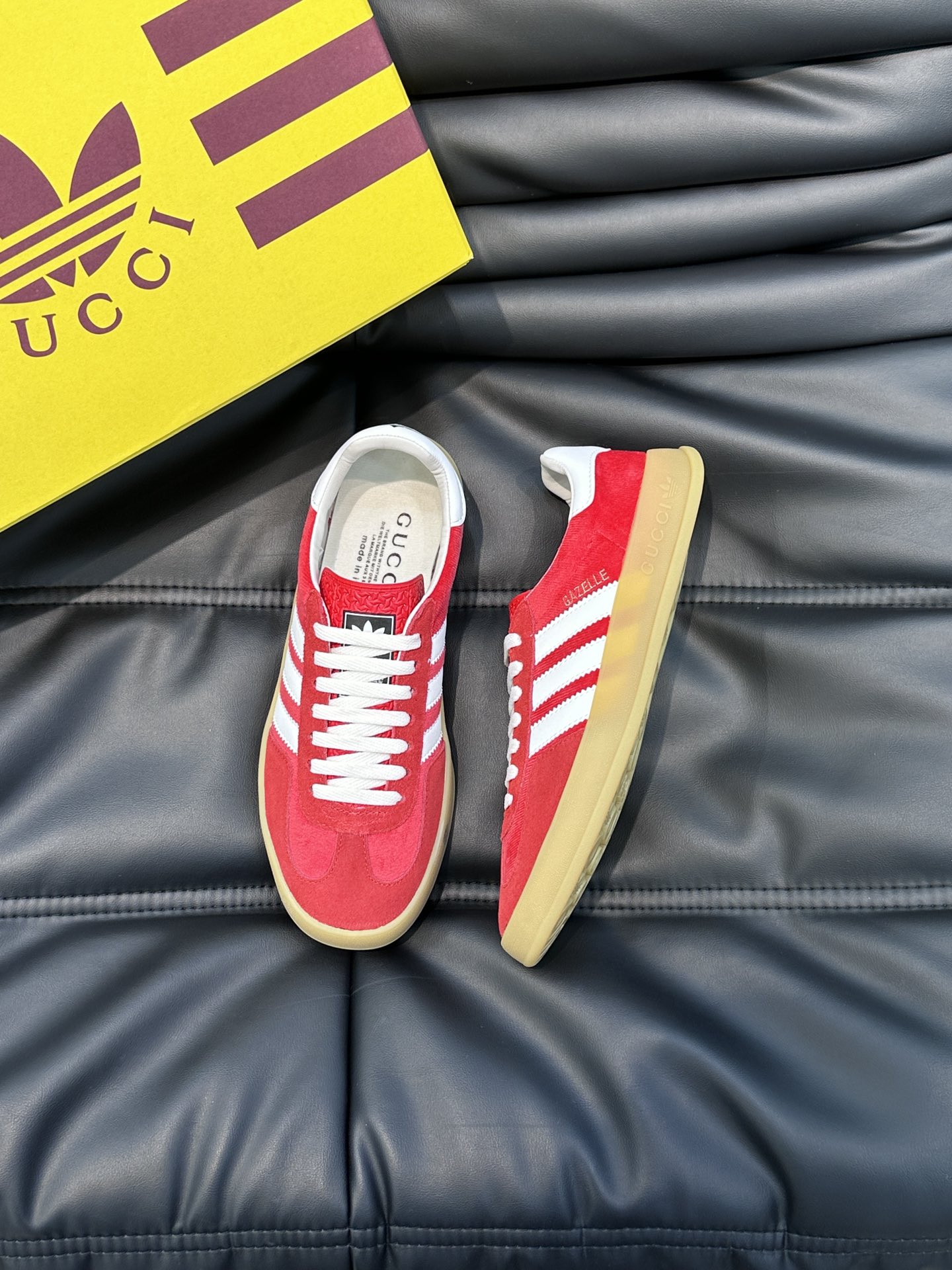 GUCCI一比一×adidas Gazelle聯名休閒鞋 紅色麂皮白三條紋復古板鞋| 14 GUCCI一比一×adidas Gazelle聯名休閒鞋 紅色麂皮白三條紋復古板鞋