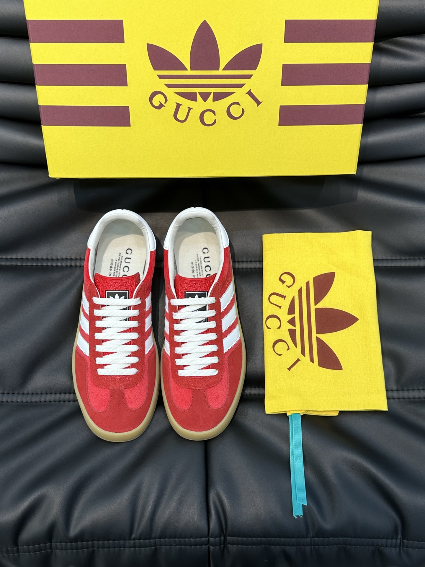 GUCCI一比一×adidas Gazelle聯名休閒鞋 紅色麂皮白三條紋復古板鞋| 13 GUCCI一比一×adidas Gazelle聯名休閒鞋 紅色麂皮白三條紋復古板鞋
