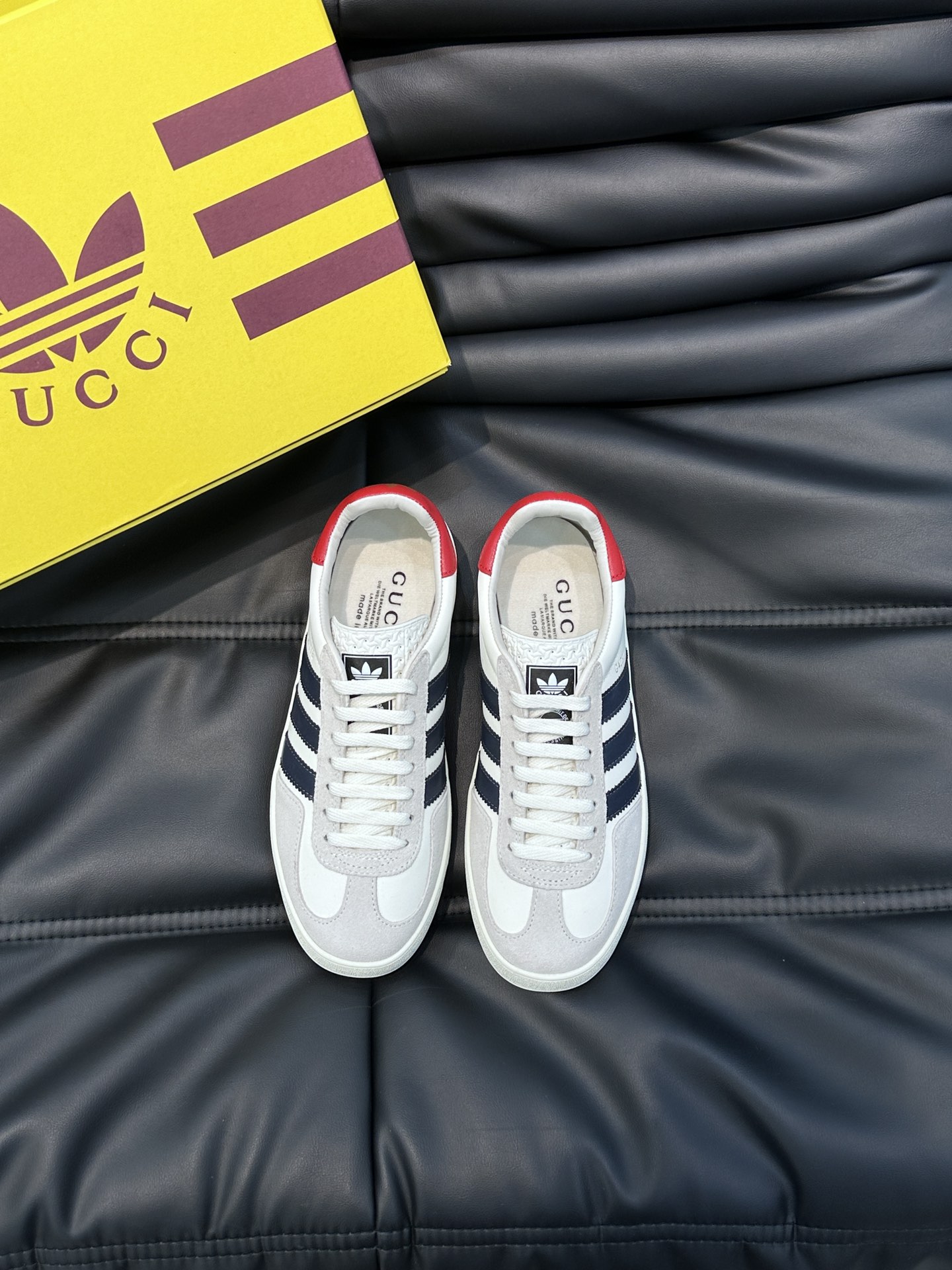 GUCCI復刻×adidas Gazelle聯名休閒鞋 白灰麂皮黑色三條紋復古板鞋