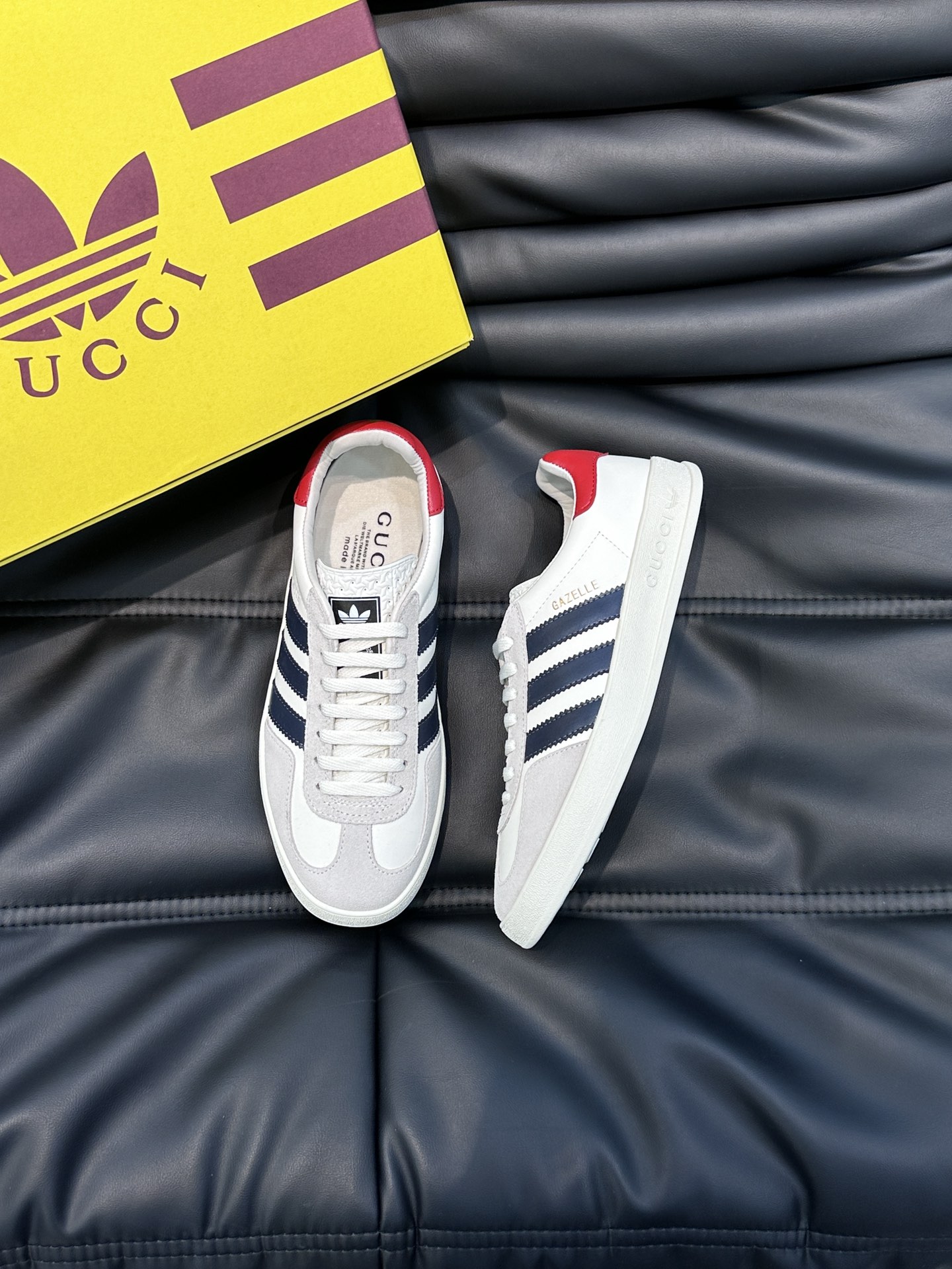 GUCCI復刻×adidas Gazelle聯名休閒鞋 白灰麂皮黑色三條紋復古板鞋| 14 GUCCI復刻×adidas Gazelle聯名休閒鞋 白灰麂皮黑色三條紋復古板鞋
