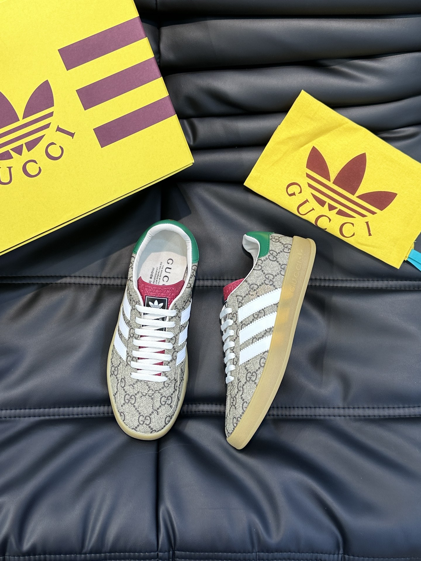 GUCCI原單×adidas Gazelle聯名休閒鞋 米色GG老花白三條紋復古板鞋| 14 GUCCI原單×adidas Gazelle聯名休閒鞋 米色GG老花白三條紋復古板鞋