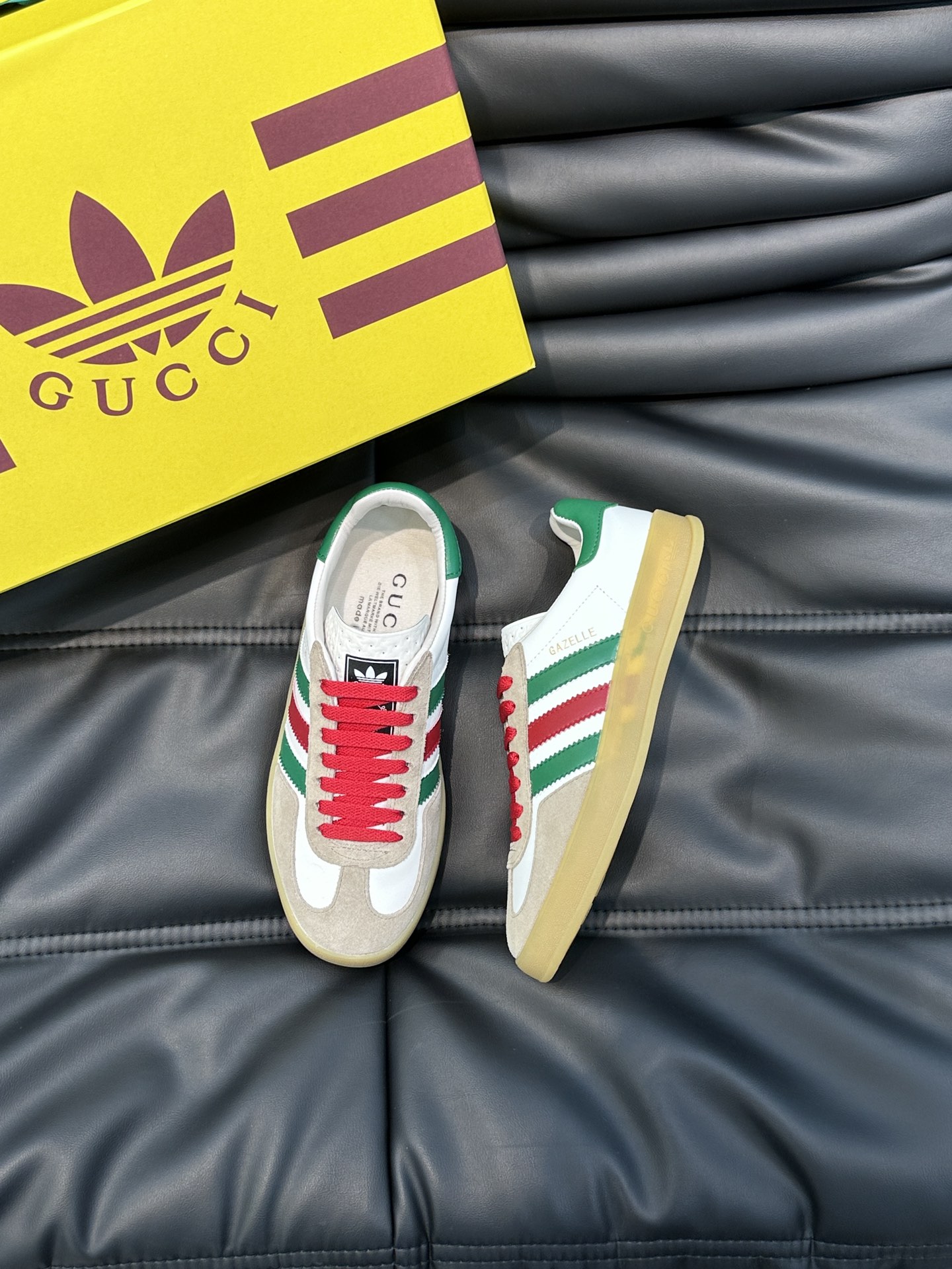 GUCCI一比一×adidas Gazelle聯名休閒鞋 米白麂皮紅綠三條紋復古板鞋| 14 GUCCI一比一×adidas Gazelle聯名休閒鞋 米白麂皮紅綠三條紋復古板鞋