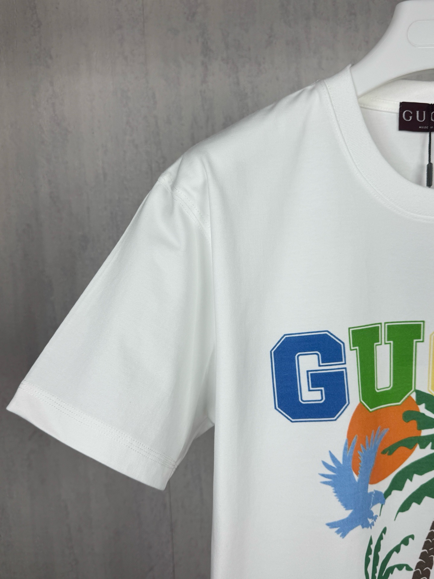 GGUCCI 高仿彩色椰樹印花短袖T恤男士夏季潮流圓領上衣