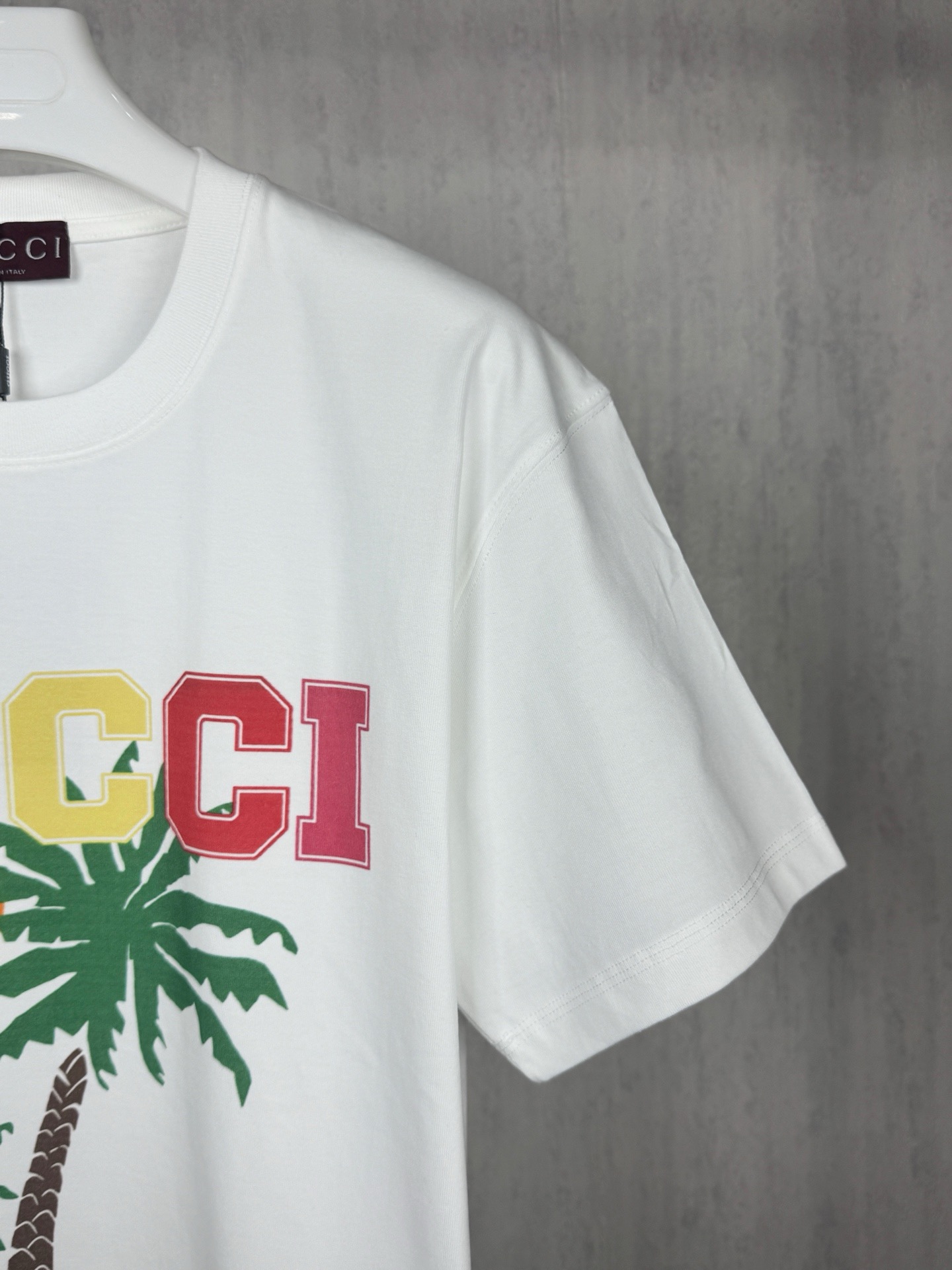 GGUCCI 高仿彩色椰樹印花短袖T恤男士夏季潮流圓領上衣