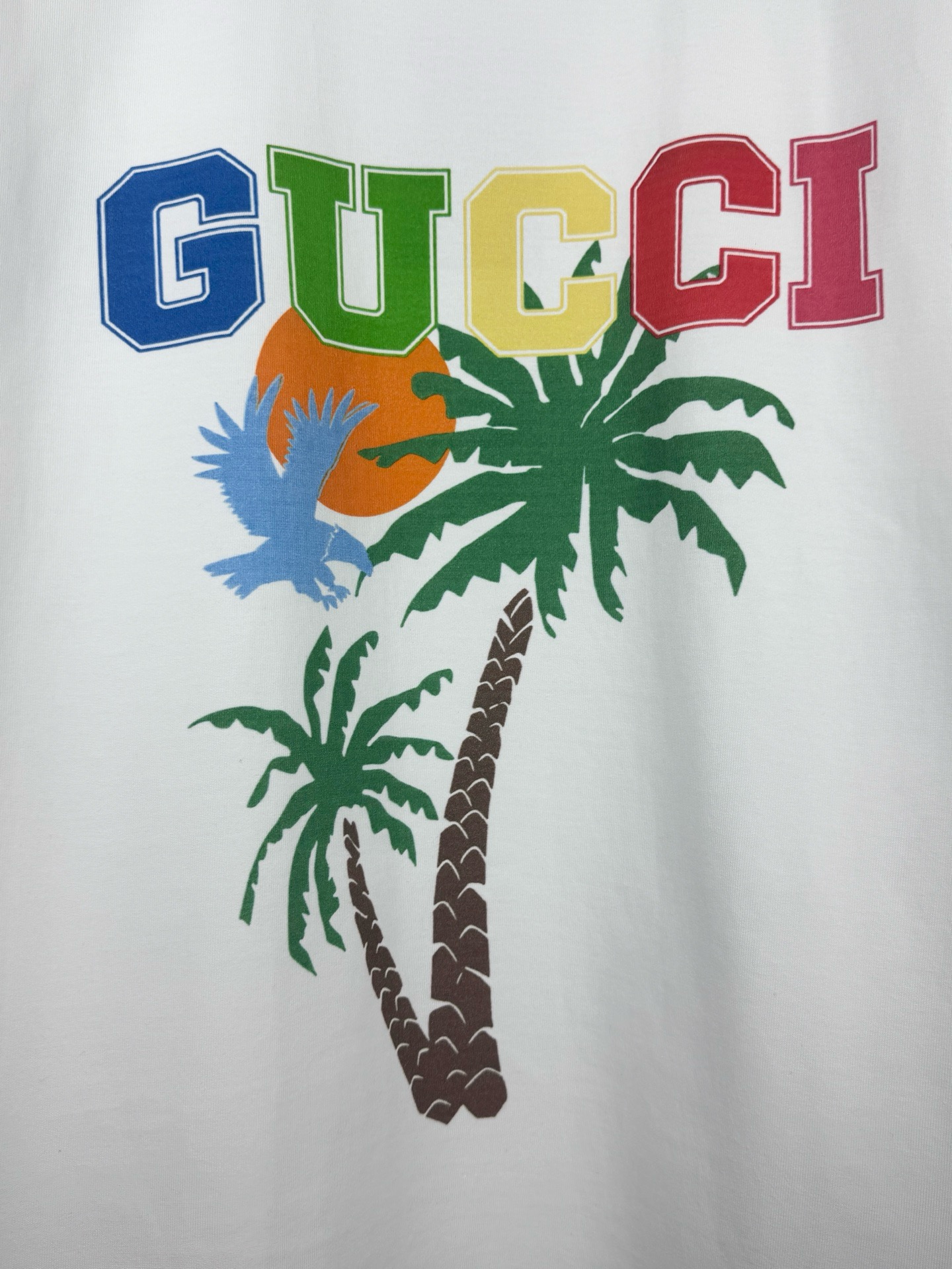 GGUCCI 高仿彩色椰樹印花短袖T恤男士夏季潮流圓領上衣