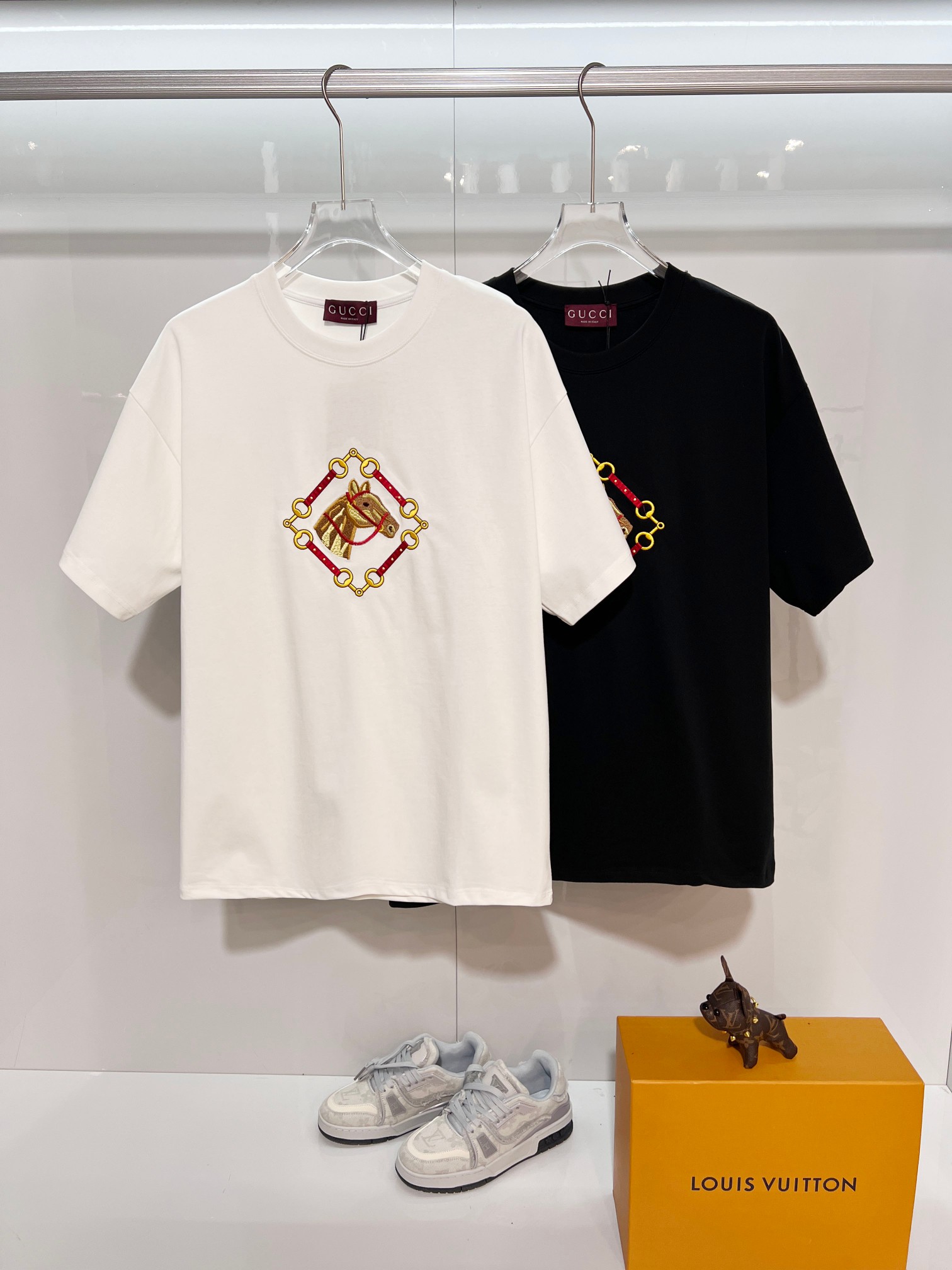 GUCCI 一比一馬頭刺繡短袖T恤男士白色純棉休閒上衣| 14 GUCCI 一比一馬頭刺繡短袖T恤男士白色純棉休閒上衣