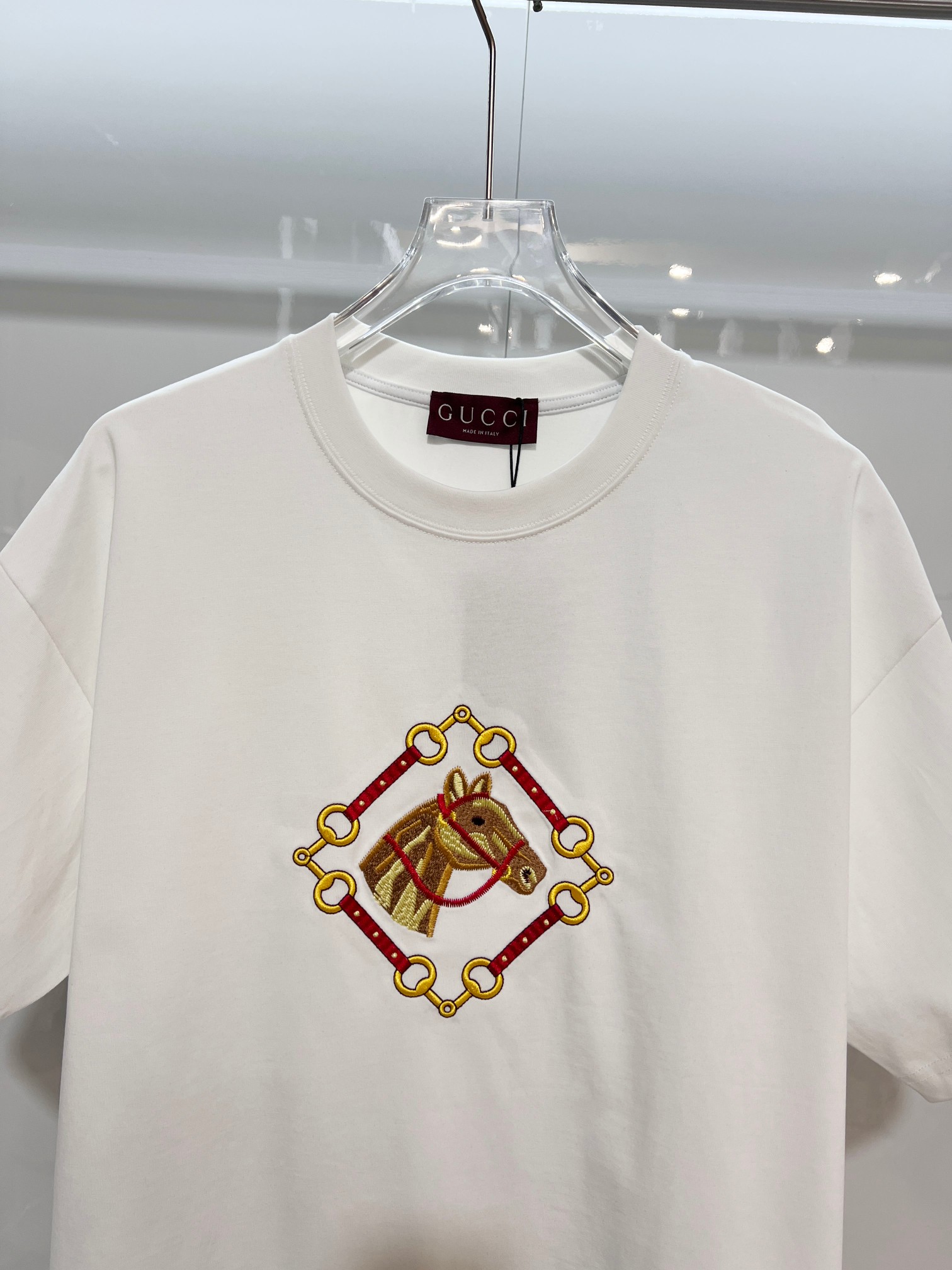 GUCCI 一比一馬頭刺繡短袖T恤男士白色純棉休閒上衣| 11 GUCCI 一比一馬頭刺繡短袖T恤男士白色純棉休閒上衣