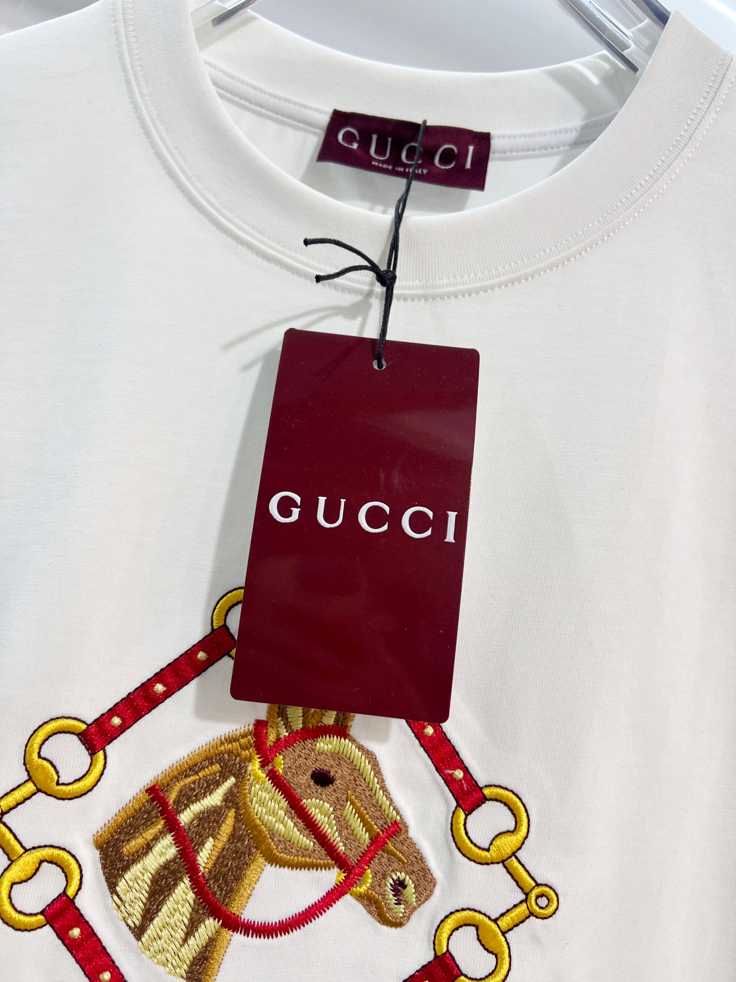 GUCCI 一比一馬頭刺繡短袖T恤男士白色純棉休閒上衣| 10 GUCCI 一比一馬頭刺繡短袖T恤男士白色純棉休閒上衣