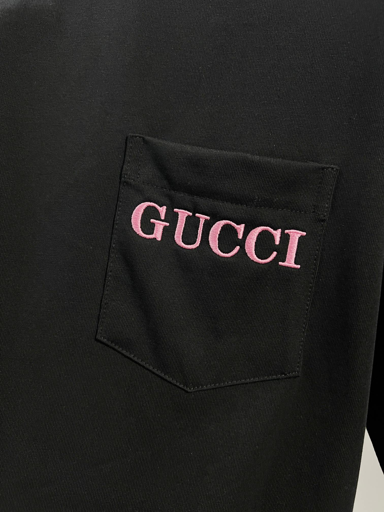GUCCI 高仿口袋刺繡短袖T恤男士黑色純棉圓領休閒上衣| 11 GUCCI 高仿口袋刺繡短袖T恤男士黑色純棉圓領休閒上衣