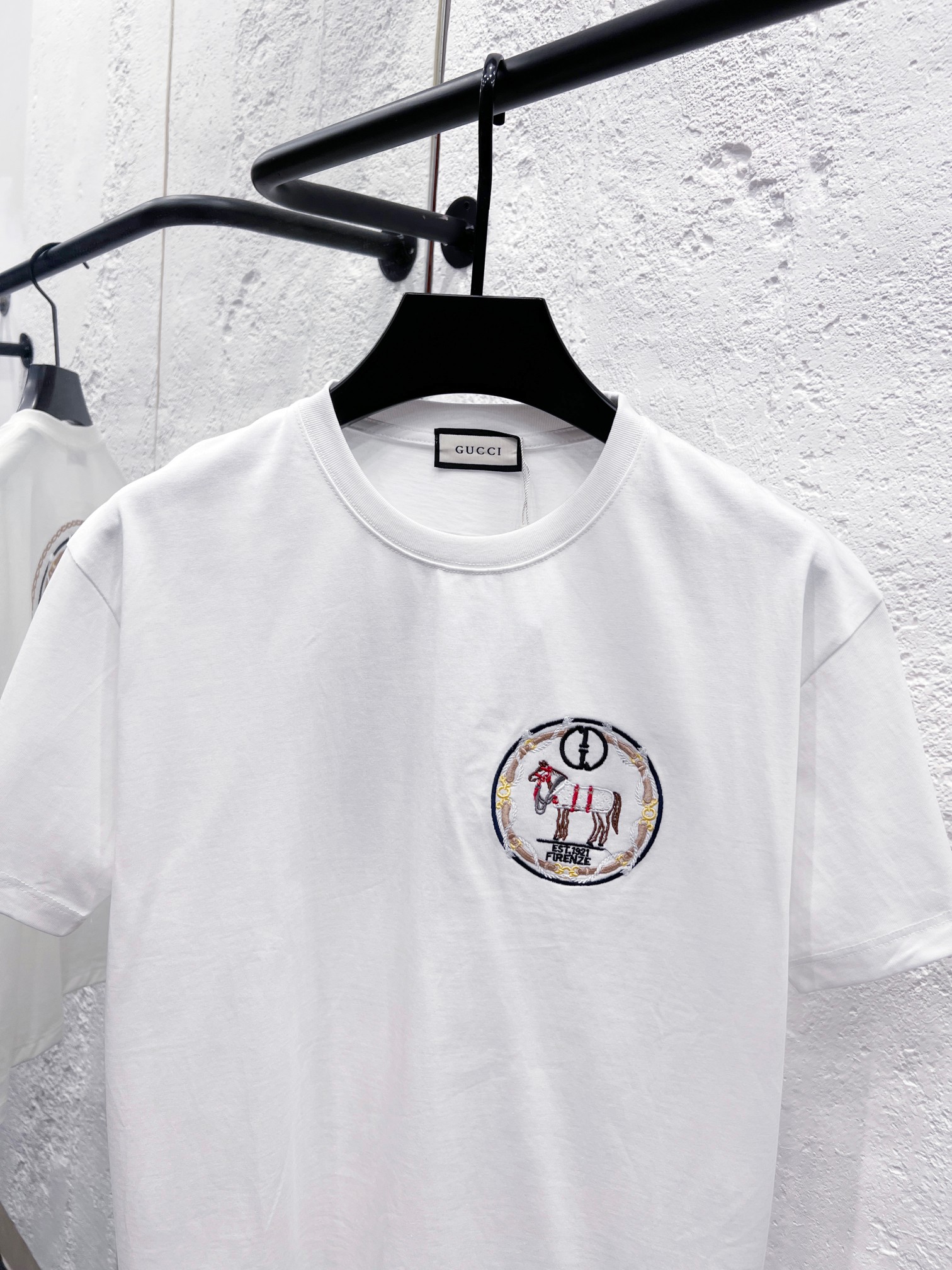 GUCCI 一比一刺繡馬徽短袖T恤 男士白色圓領純棉百搭上衣| 13 GUCCI 一比一刺繡馬徽短袖T恤 男士白色圓領純棉百搭上衣
