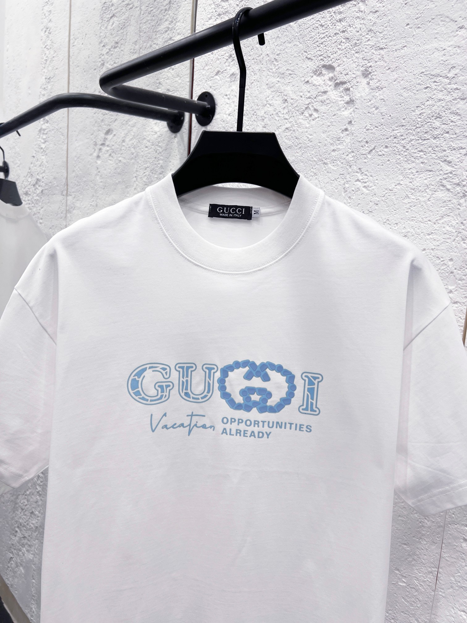 GUCCI 復刻字母印花短袖T恤 男士白色圓領休閒百搭上衣