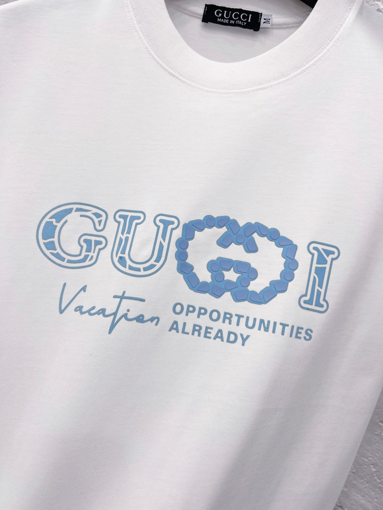 GUCCI 復刻字母印花短袖T恤 男士白色圓領休閒百搭上衣