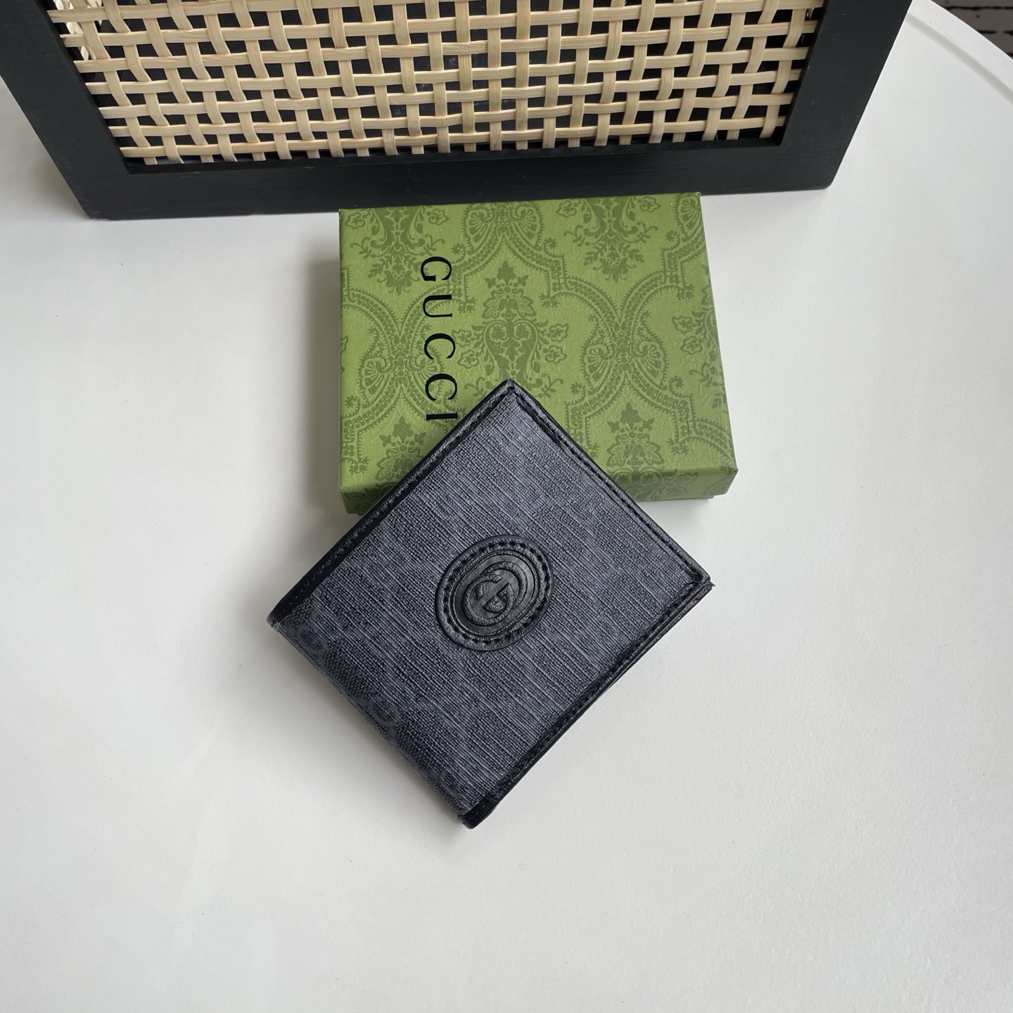 Gucci 一比一 GG Supreme Interlocking G徽章男士短夾 黑灰色| 3 Gucci 一比一 GG Supreme Interlocking G徽章男士短夾 黑灰色