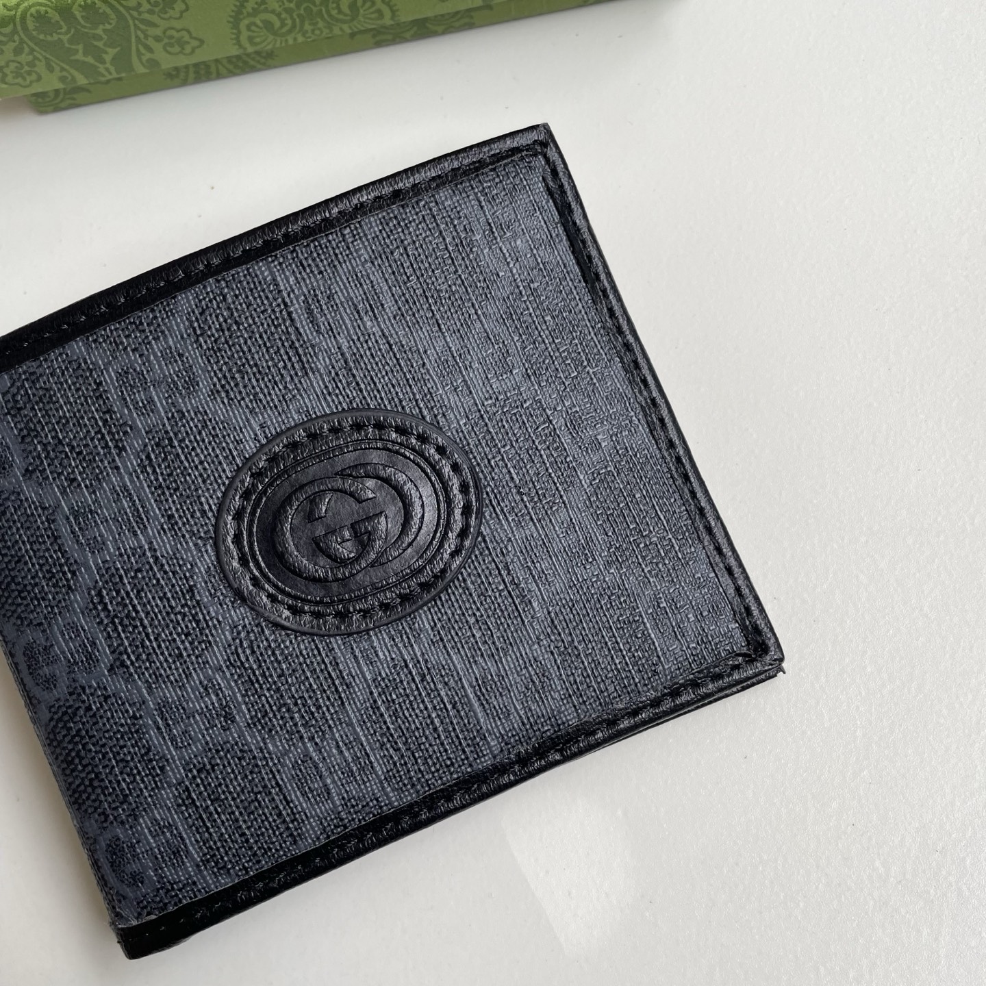 Gucci 一比一 GG Supreme Interlocking G徽章男士短夾 黑灰色| 11 Gucci 一比一 GG Supreme Interlocking G徽章男士短夾 黑灰色