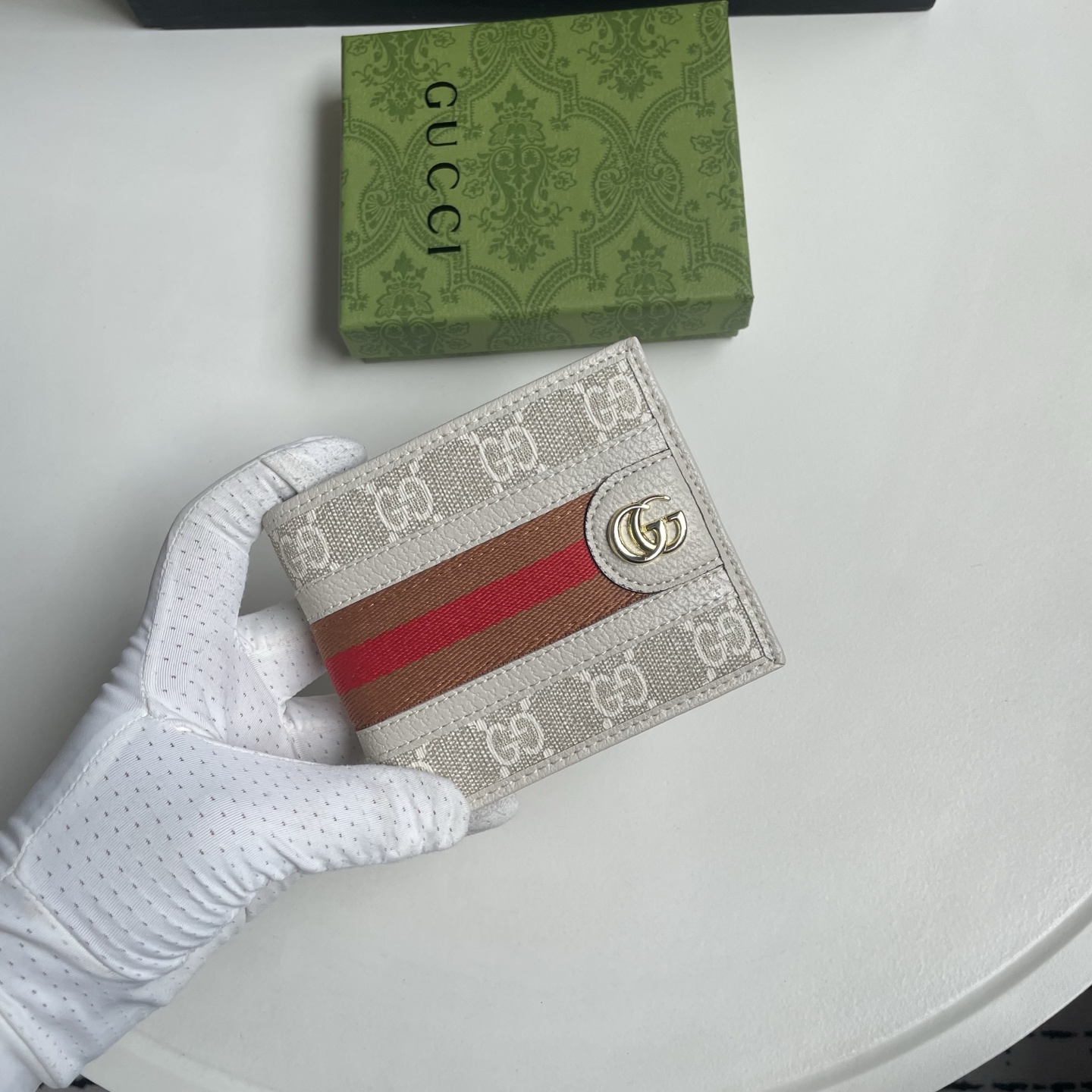 Gucci 高仿 GG Supreme Web織帶雙G金屬男士短夾 米白棕紅色| 11 Gucci 高仿 GG Supreme Web織帶雙G金屬男士短夾 米白棕紅色
