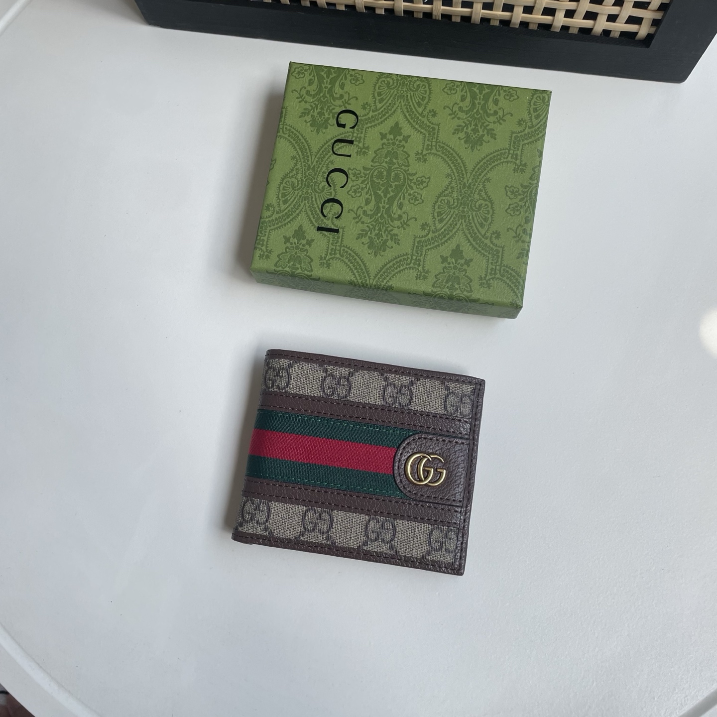 Gucci 高仿 GG Supreme Web綠紅織帶雙G男士短夾 深棕色| 3 Gucci 高仿 GG Supreme Web綠紅織帶雙G男士短夾 深棕色