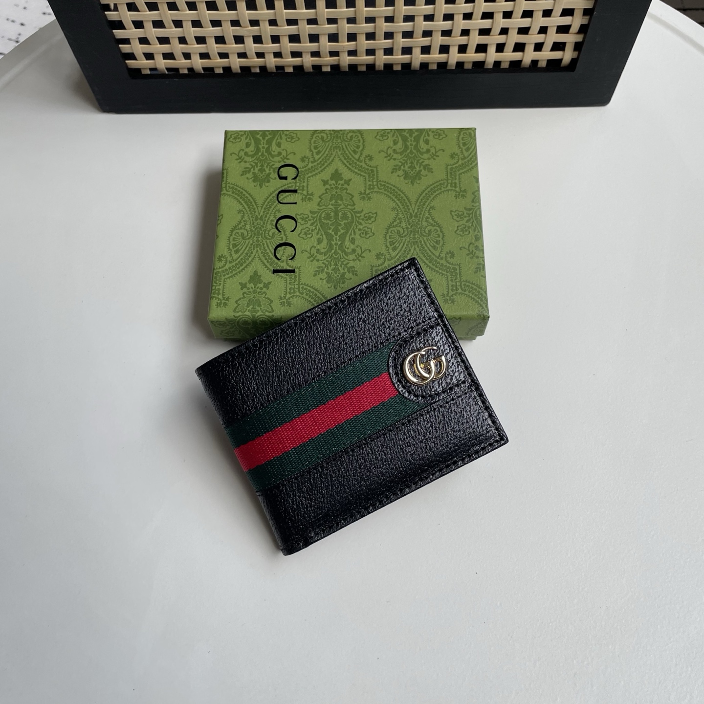 Gucci 高仿 Web綠紅織帶雙G金屬男士短夾 黑色| 3 Gucci 高仿 Web綠紅織帶雙G金屬男士短夾 黑色