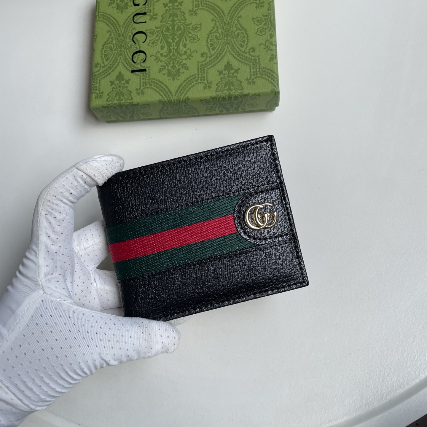 Gucci 高仿 Web綠紅織帶雙G金屬男士短夾 黑色| 14 Gucci 高仿 Web綠紅織帶雙G金屬男士短夾 黑色