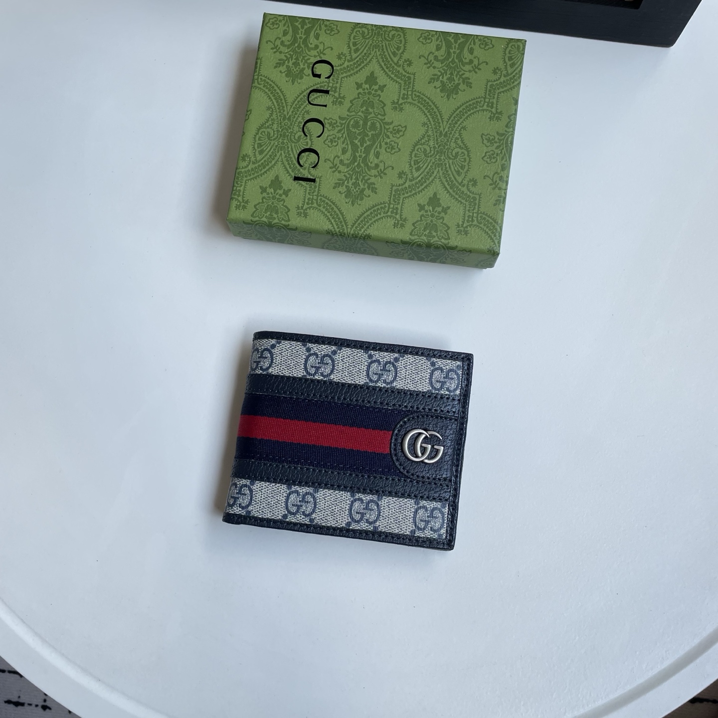 Gucci 一比一 GG Supreme Web藍紅織帶雙G男士短夾 藍灰色| 3 Gucci 一比一 GG Supreme Web藍紅織帶雙G男士短夾 藍灰色
