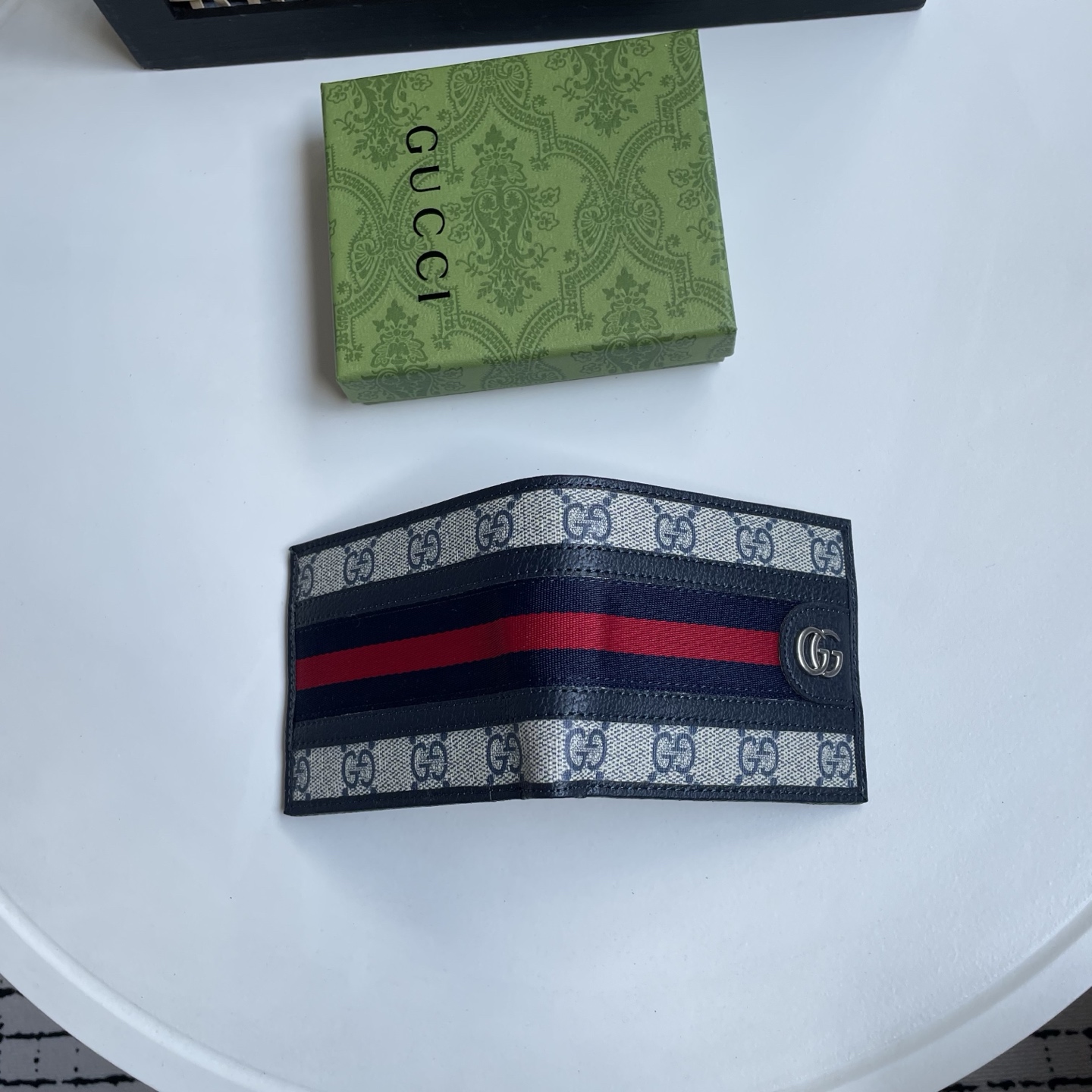 Gucci 一比一 GG Supreme Web藍紅織帶雙G男士短夾 藍灰色| 14 Gucci 一比一 GG Supreme Web藍紅織帶雙G男士短夾 藍灰色