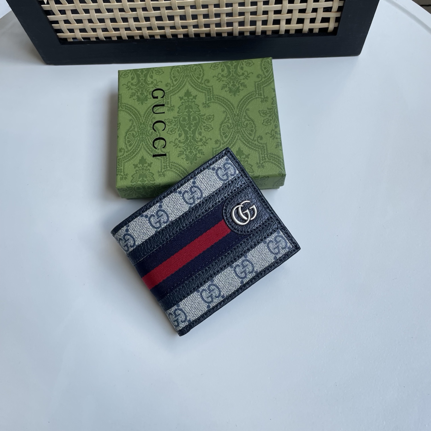 Gucci 一比一 GG Supreme Web藍紅織帶雙G男士短夾 藍灰色| 13 Gucci 一比一 GG Supreme Web藍紅織帶雙G男士短夾 藍灰色