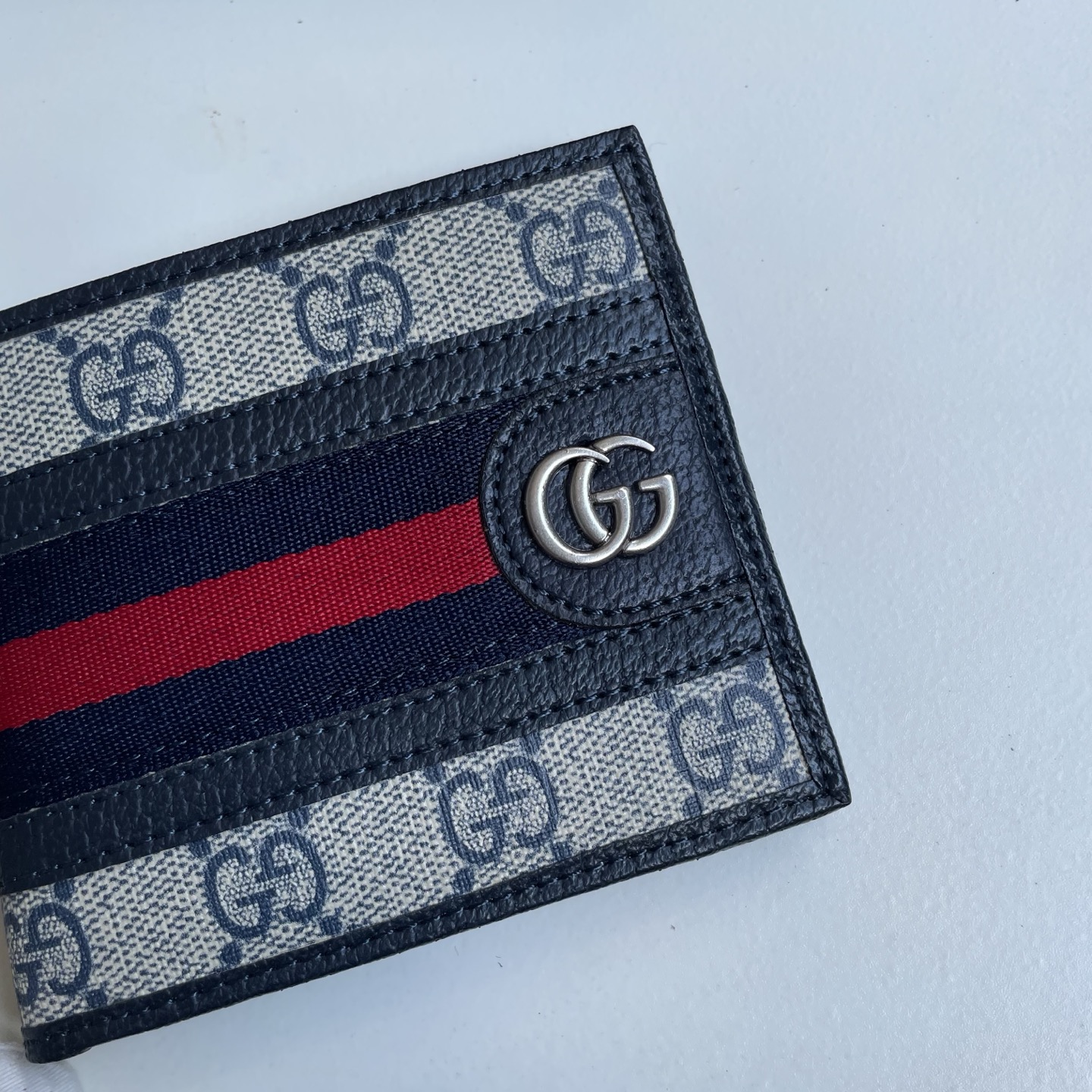 Gucci 一比一 GG Supreme Web藍紅織帶雙G男士短夾 藍灰色| 11 Gucci 一比一 GG Supreme Web藍紅織帶雙G男士短夾 藍灰色
