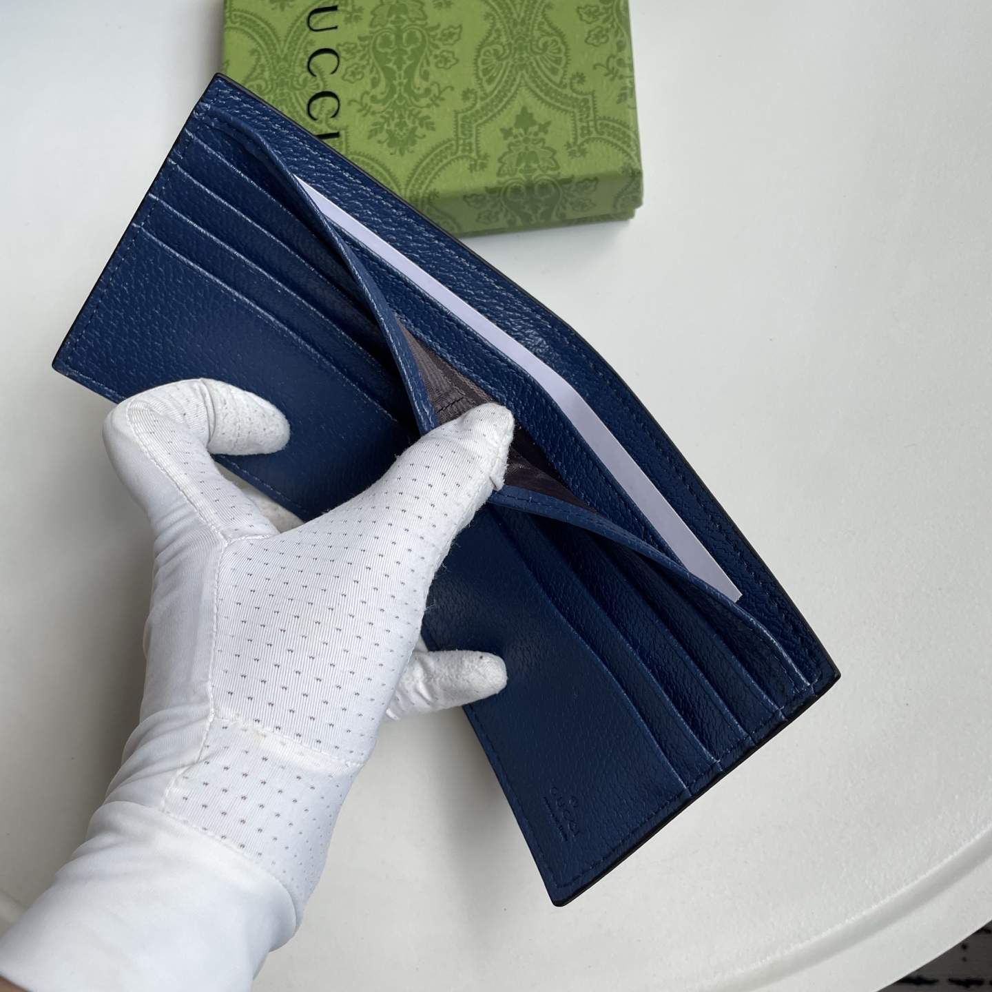 Gucci 高仿 雙G標誌荔枝紋皮革男士短夾 深藍色| 9 Gucci 高仿 雙G標誌荔枝紋皮革男士短夾 深藍色