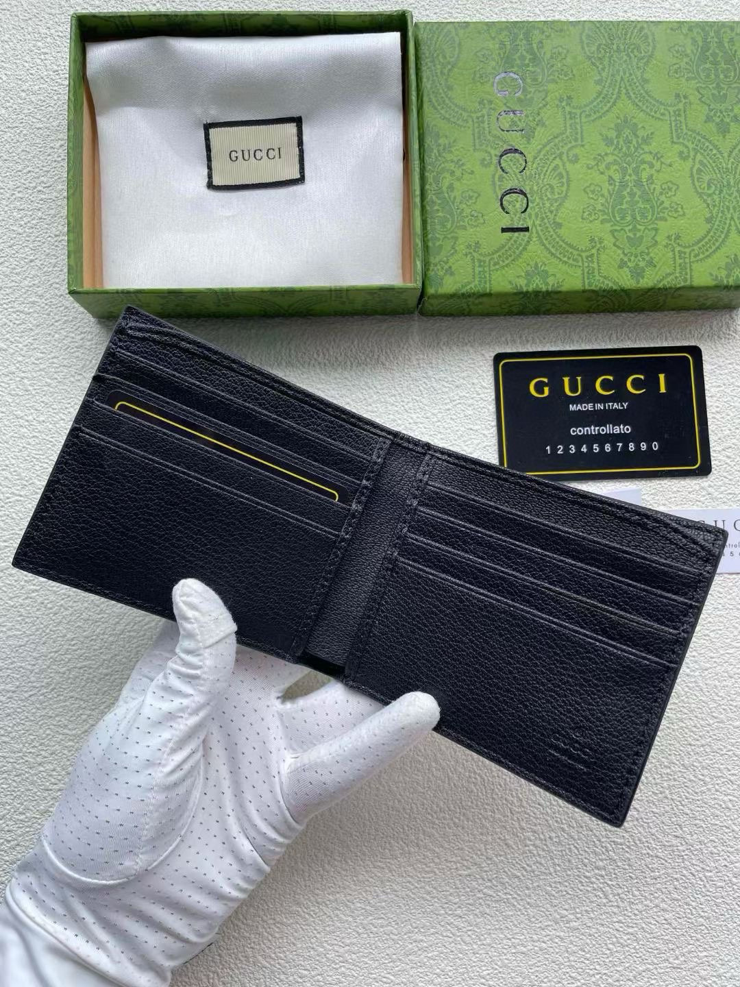 Gucci A貨 雙G標誌荔枝紋皮革男士短夾 全黑色| 7 Gucci A貨 雙G標誌荔枝紋皮革男士短夾 全黑色