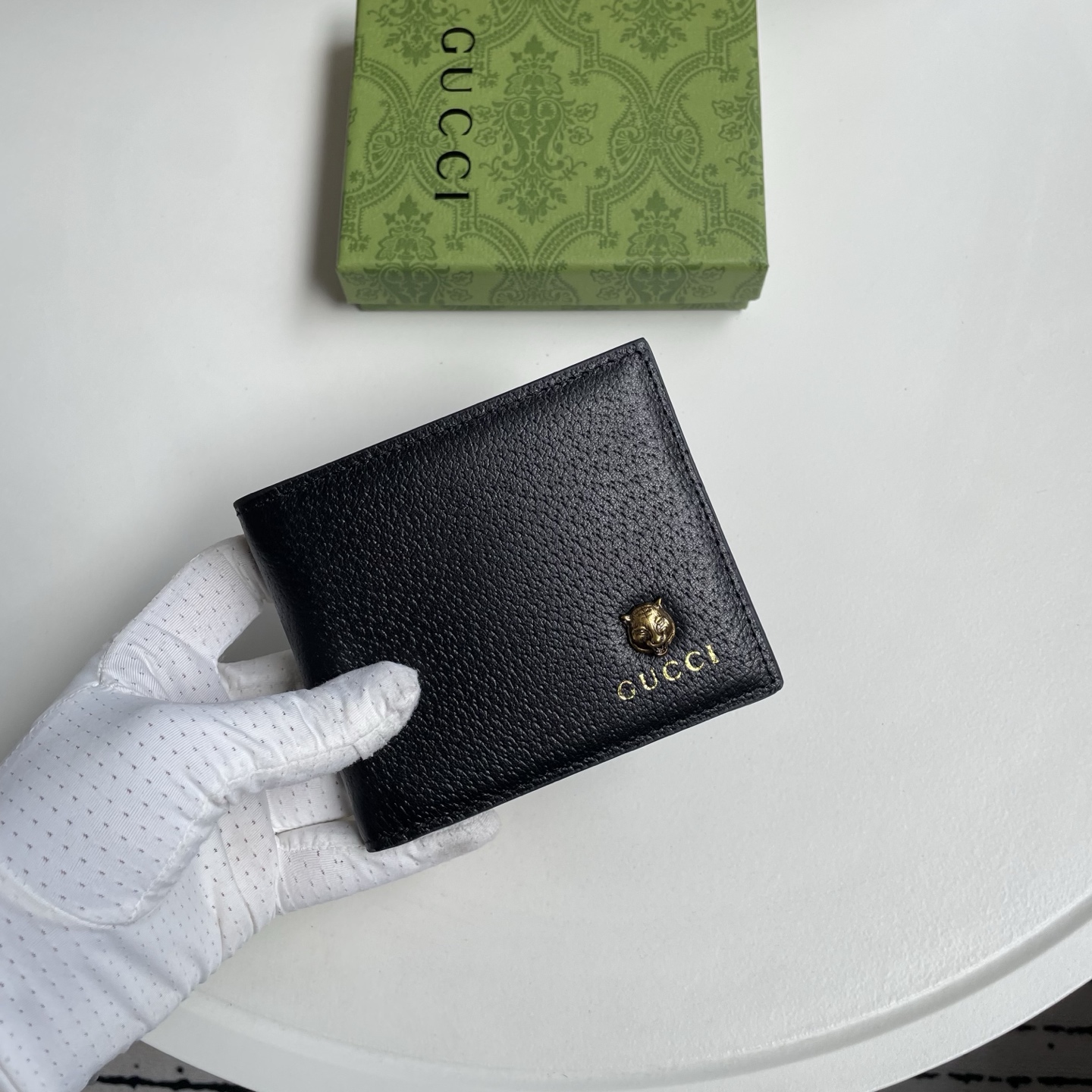 Gucci 一比一 貓頭金屬標誌荔枝紋男士短夾 黑色| 12 Gucci 一比一 貓頭金屬標誌荔枝紋男士短夾 黑色