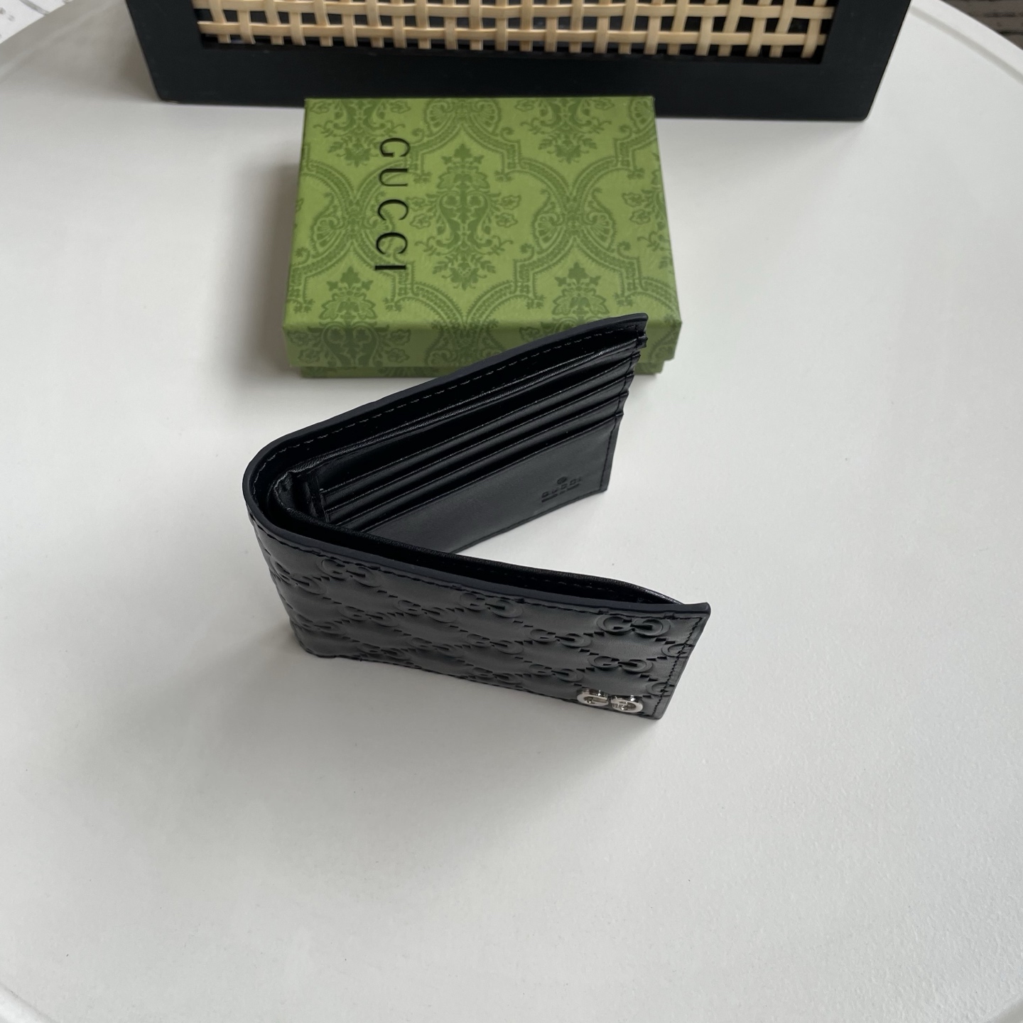Gucci 高仿 GG壓紋皮革雙G金屬男士短夾 黑色| 12 Gucci 高仿 GG壓紋皮革雙G金屬男士短夾 黑色