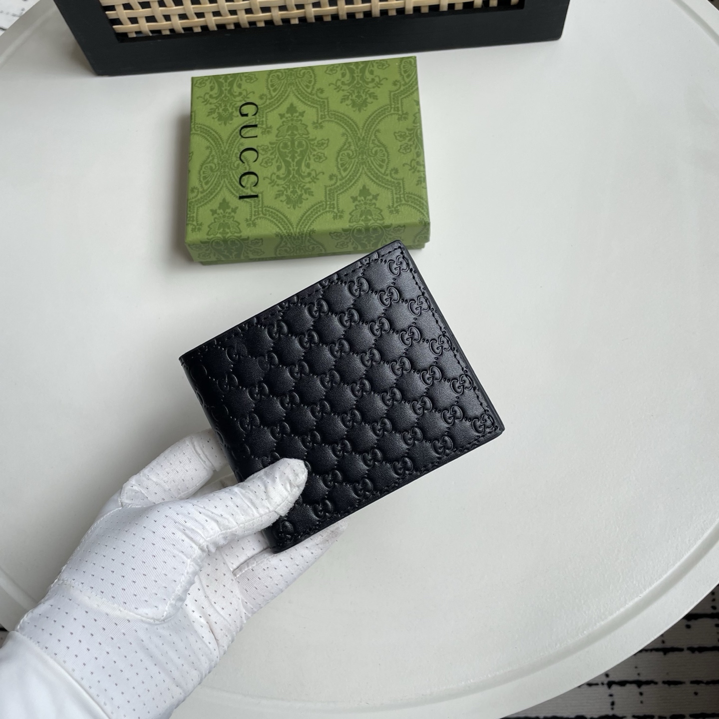 Gucci 原單 Micro GG壓紋皮革男士短夾 全黑色| 12 Gucci 原單 Micro GG壓紋皮革男士短夾 全黑色