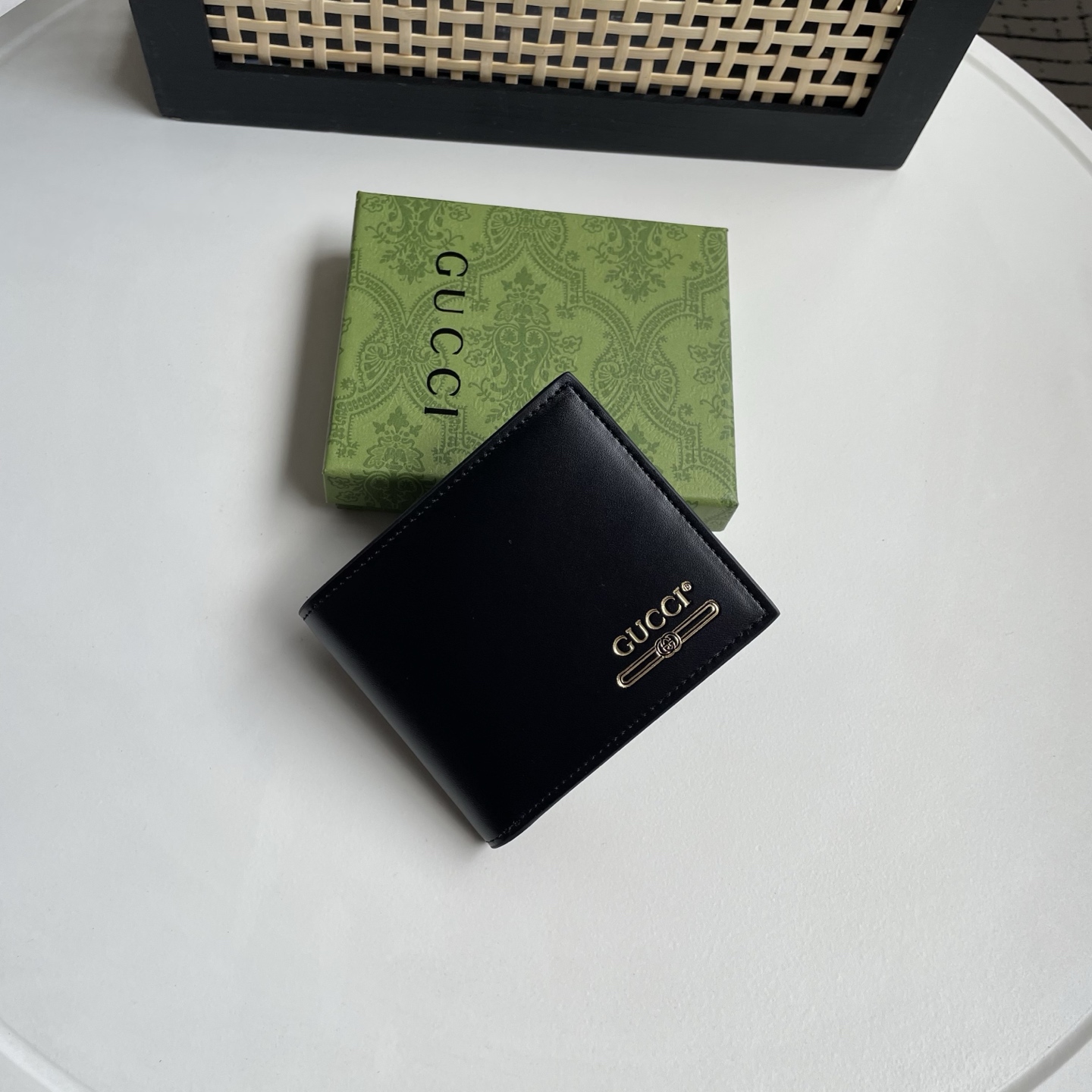 Gucci A貨 金色GUCCI Horsebit標誌皮革男士短夾 黑色| 12 Gucci A貨 金色GUCCI Horsebit標誌皮革男士短夾 黑色