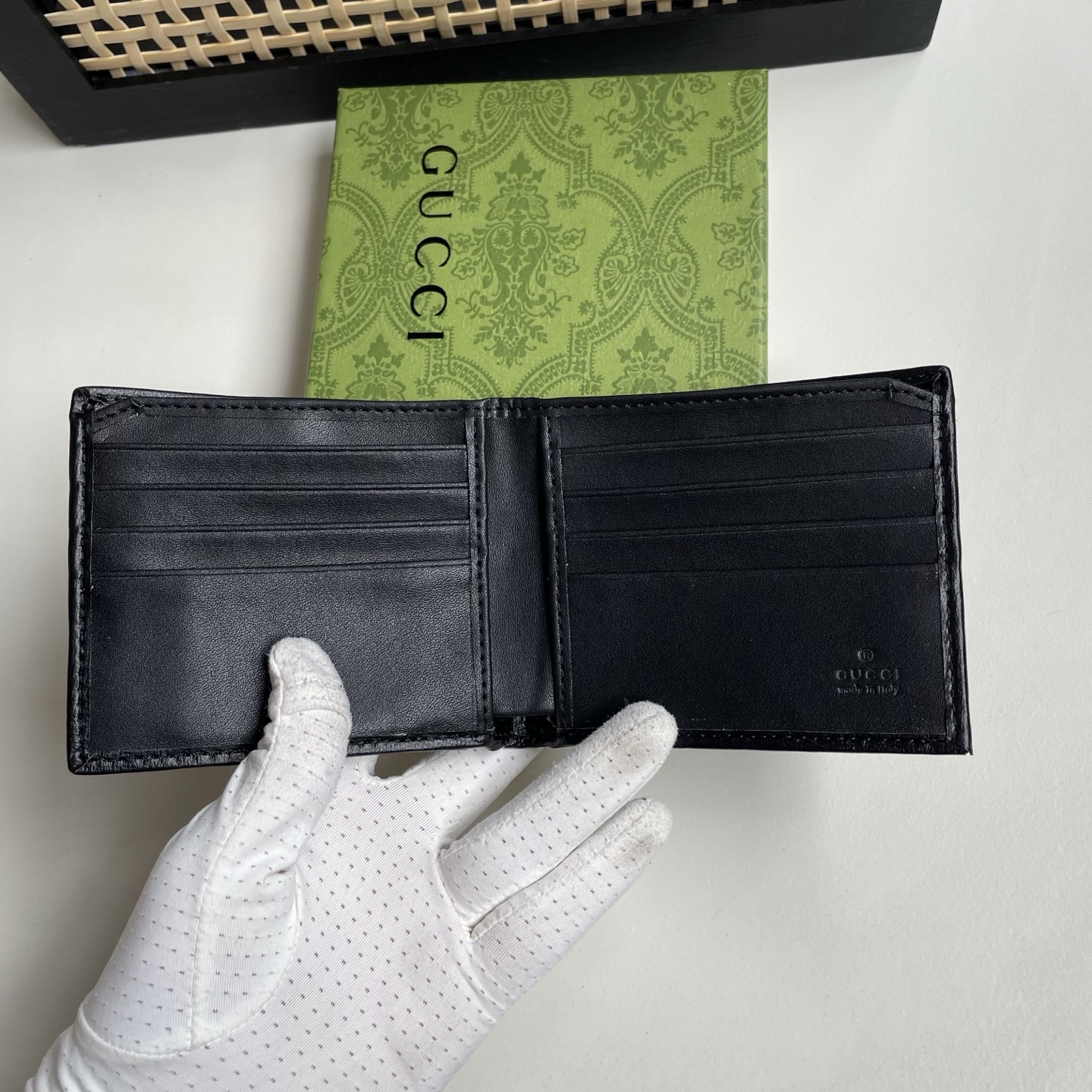 Gucci 高仿 古馳男士短夾 黑色皮革紅綠 Web 織帶對折錢包| 7 Gucci 高仿 古馳男士短夾 黑色皮革紅綠 Web 織帶對折錢包
