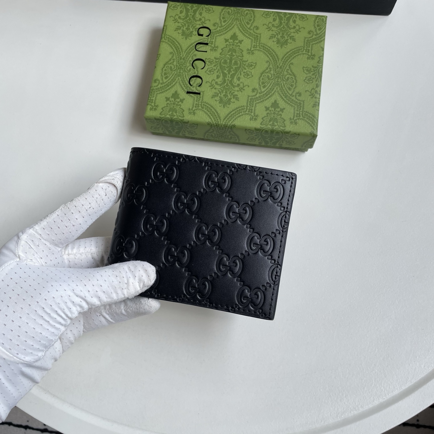 Gucci A貨 古馳男士錢包 全黑 GG Supreme 壓紋皮革對折短夾