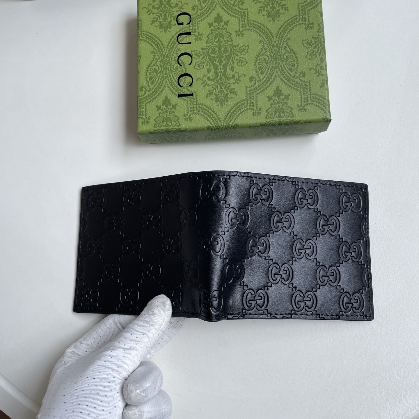 Gucci A貨 古馳男士錢包 全黑 GG Supreme 壓紋皮革對折短夾