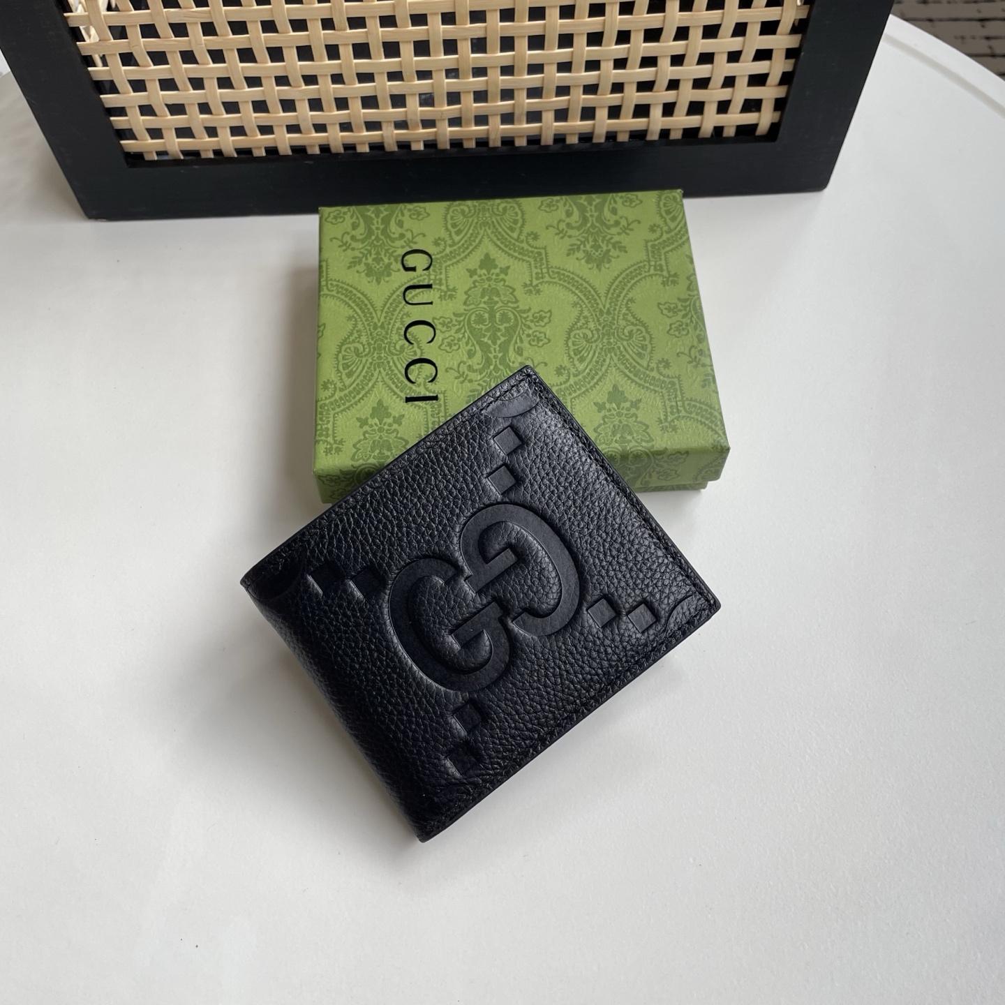 Gucci 一比一 古馳男士短夾 黑色粒面皮革大 GG 圖案對折錢包| 13 Gucci 一比一 古馳男士短夾 黑色粒面皮革大 GG 圖案對折錢包