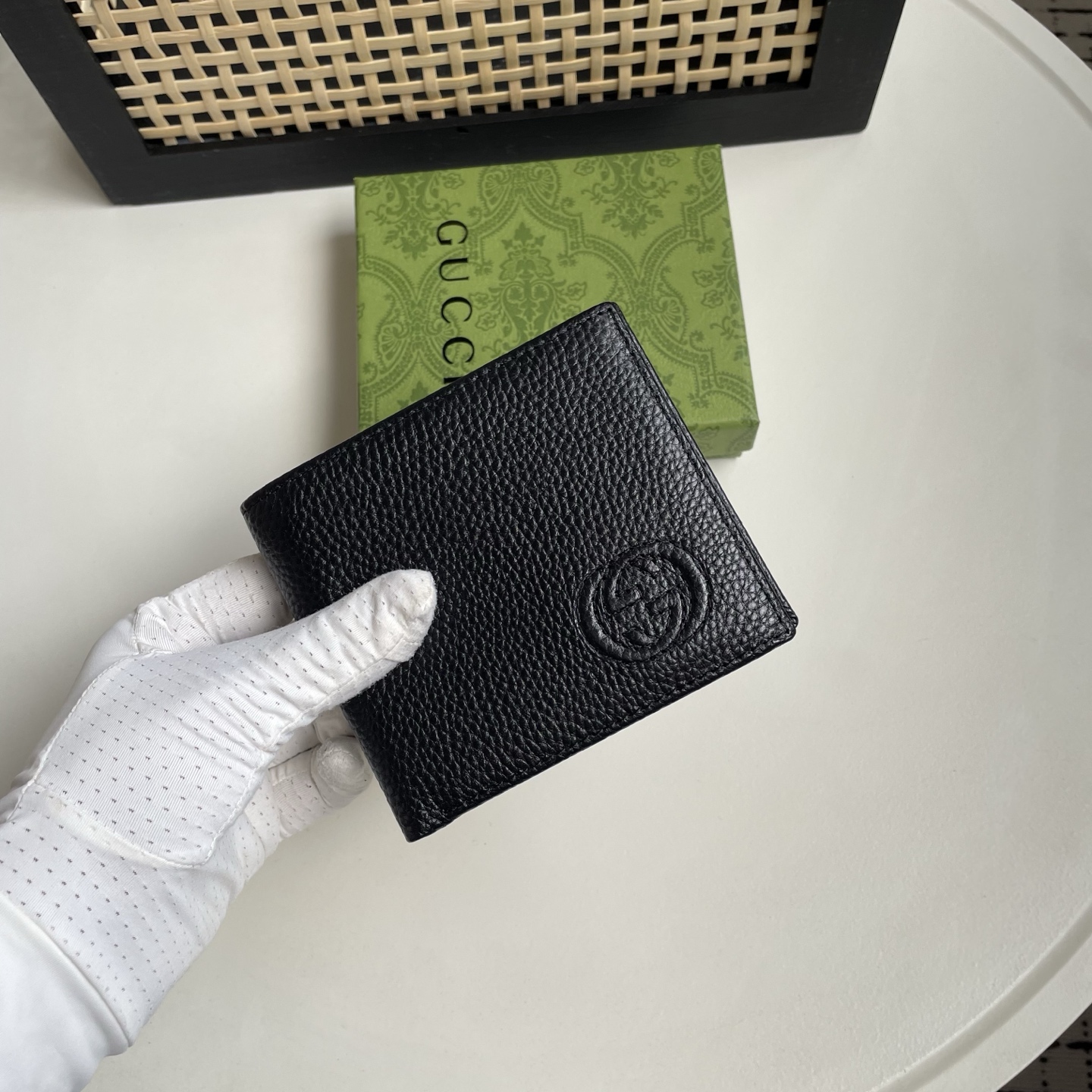 Gucci 原單 古馳男士短夾 黑色粒面皮革圓形雙G壓紋對折錢包| 11 Gucci 原單 古馳男士短夾 黑色粒面皮革圓形雙G壓紋對折錢包