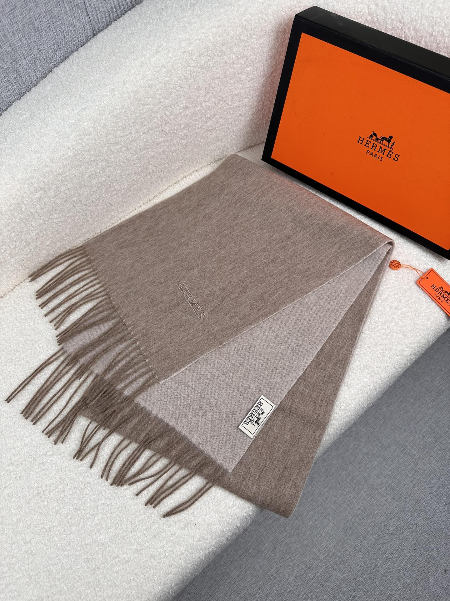 Hermès 一比一圍巾 雙面咖色羊絨披肩 高級質感款
