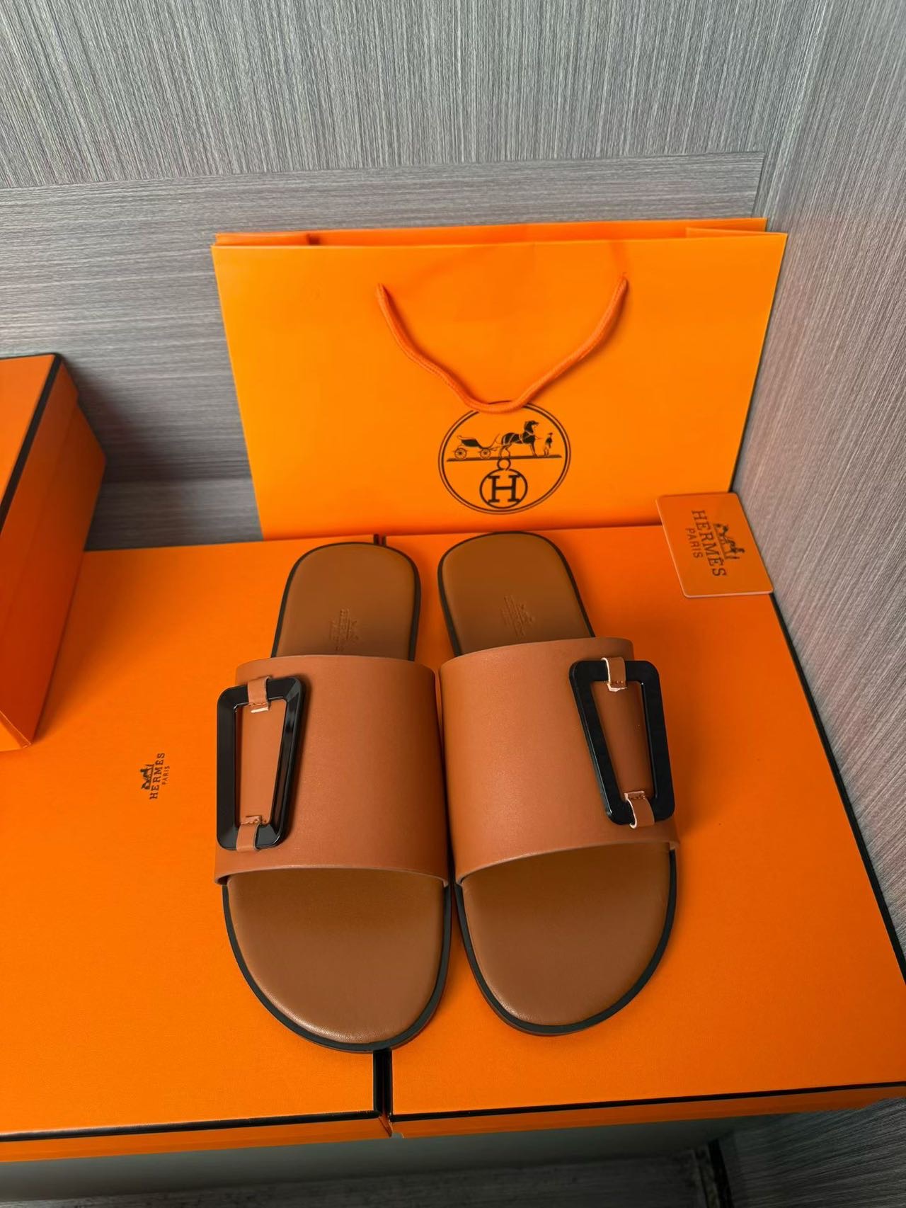 Hermès 爱马仕 高仿 拼色H扣凉拖 男士休闲百搭拖鞋