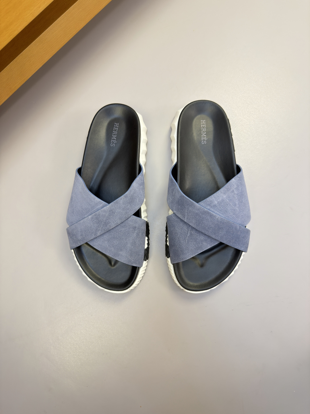 Hermès 愛馬仕 高仿 藍灰交叉涼拖 男士簡約百搭拖鞋