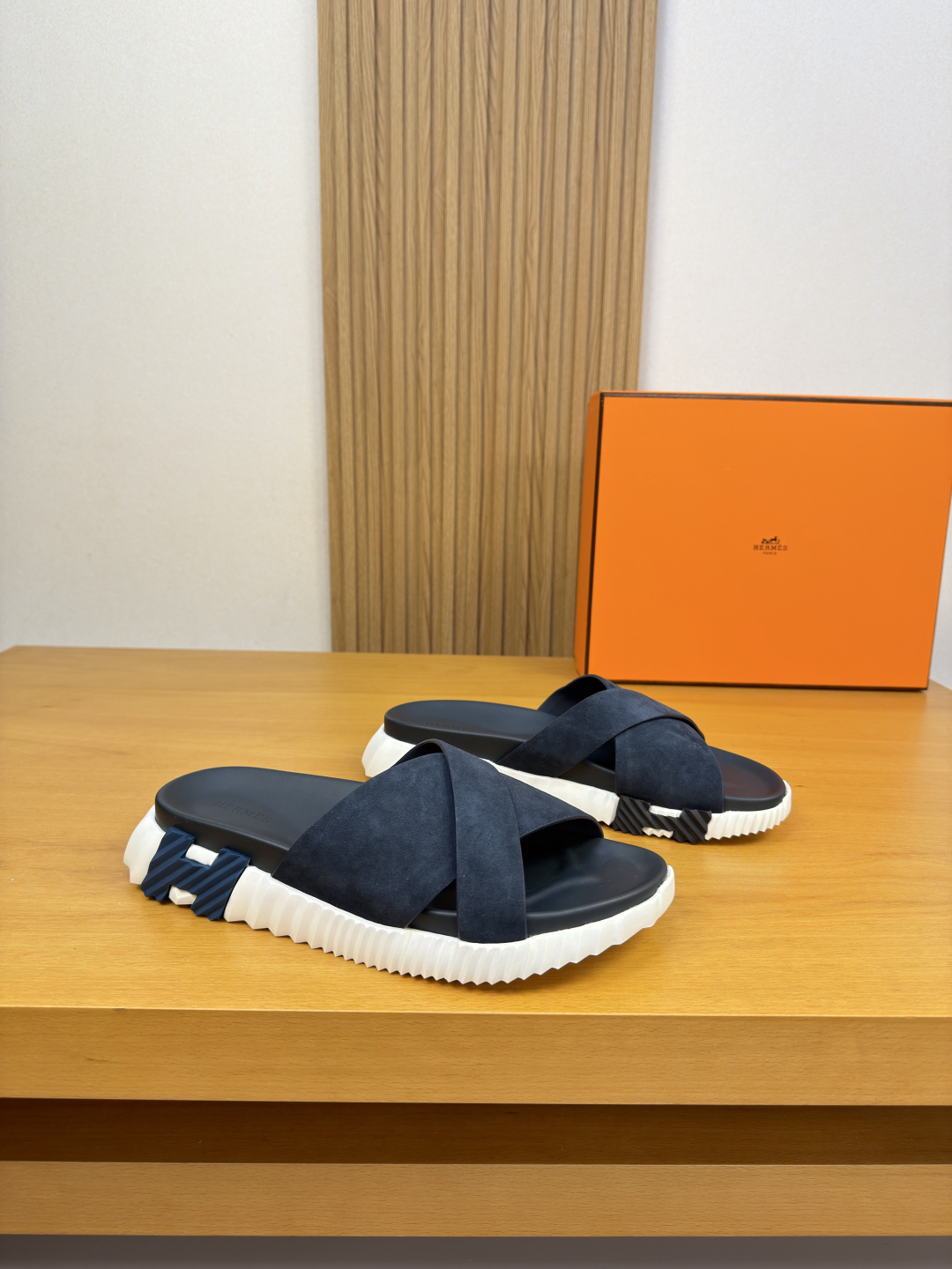Hermès 愛馬仕 高仿 深灰藍交叉涼拖 男士百搭拖鞋