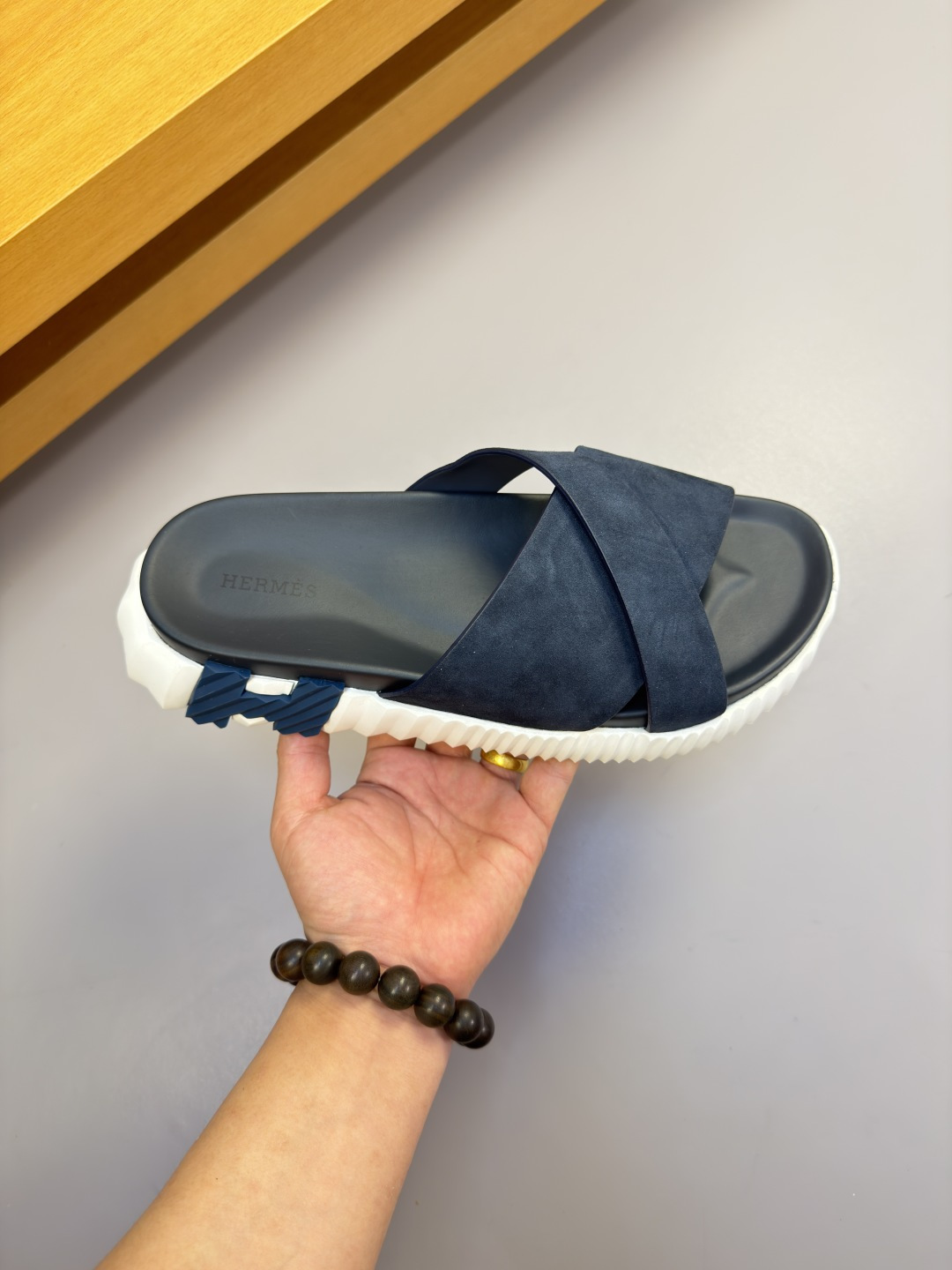 Hermès 愛馬仕 高仿 深灰藍交叉涼拖 男士百搭拖鞋