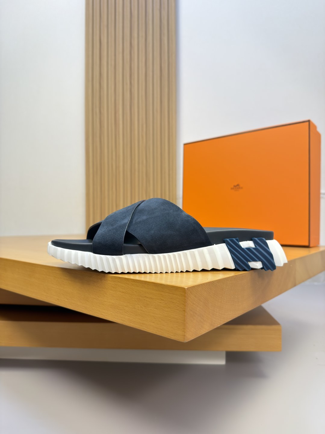 Hermès 愛馬仕 高仿 深灰藍交叉涼拖 男士百搭拖鞋