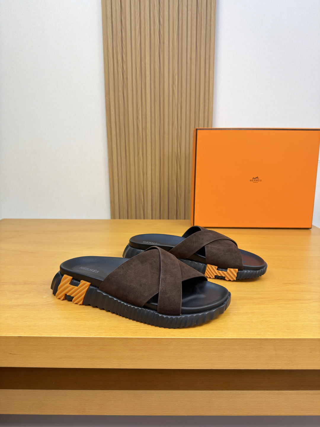 Hermès 愛馬仕 一比一 深咖啡交叉涼拖 男士質感百搭拖鞋