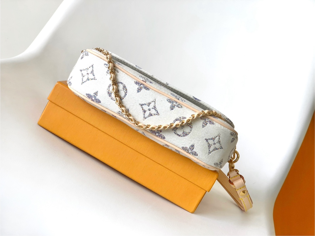 LV原單女士鏈條腋下包白色老花設計優雅氣質款| 12 LV原單女士鏈條腋下包白色老花設計優雅氣質款