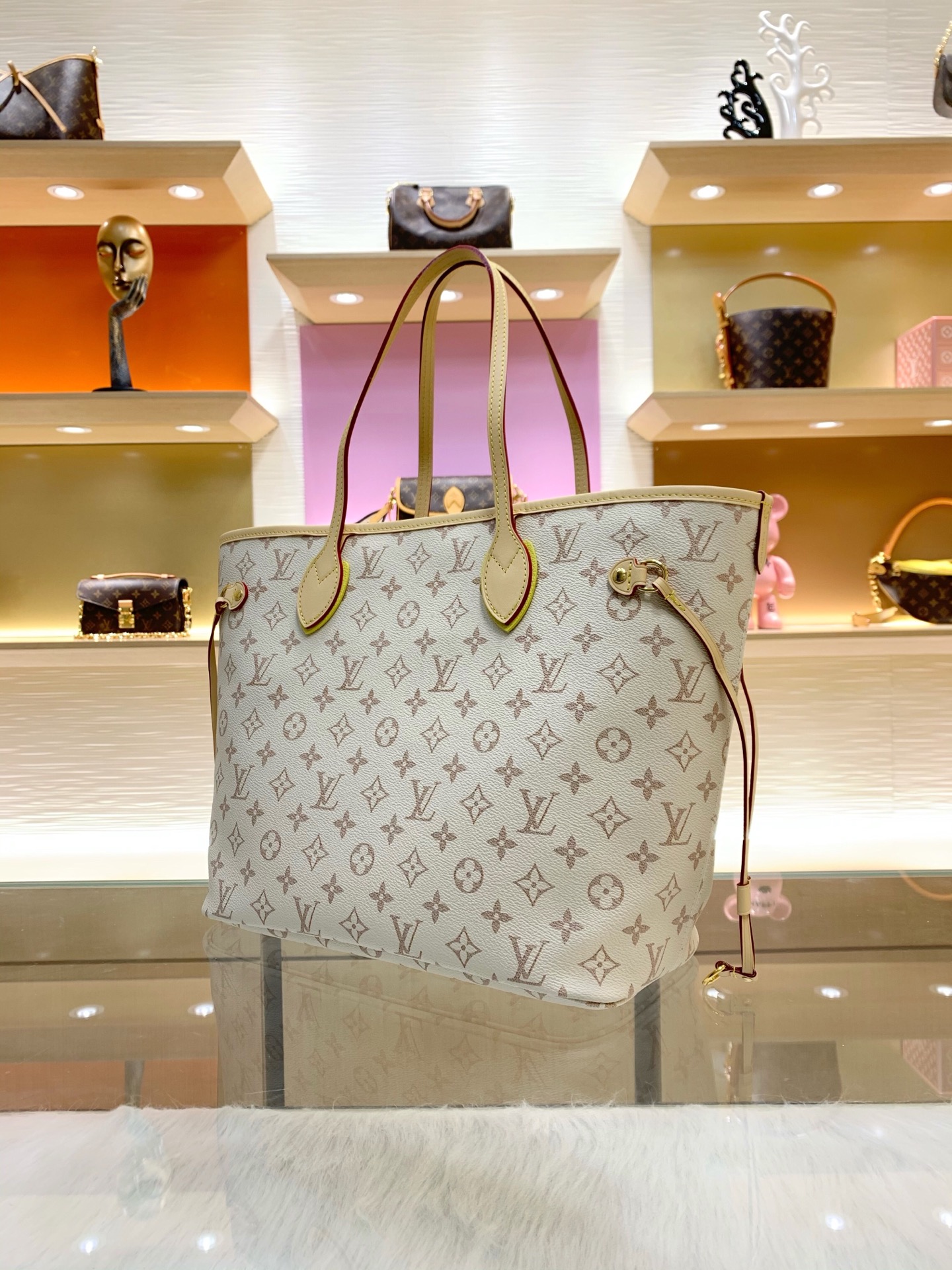 LV 高仿Neverfull托特包 米白老花大容量手提包附收納包| 13 LV 高仿Neverfull托特包 米白老花大容量手提包附收納包