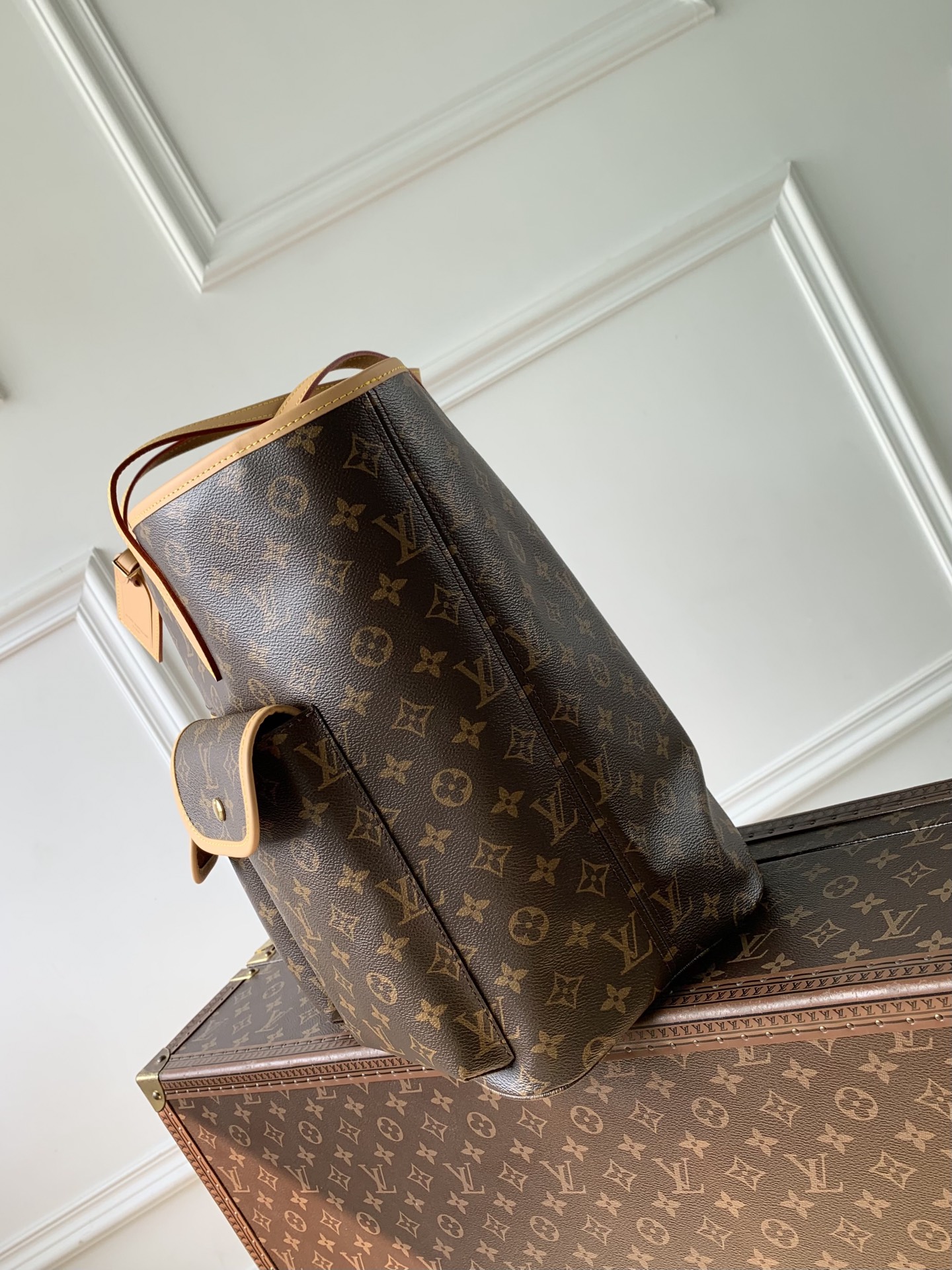 LV 高仿 Monogram 老花多口袋托特包 大容量經典棕色手提包