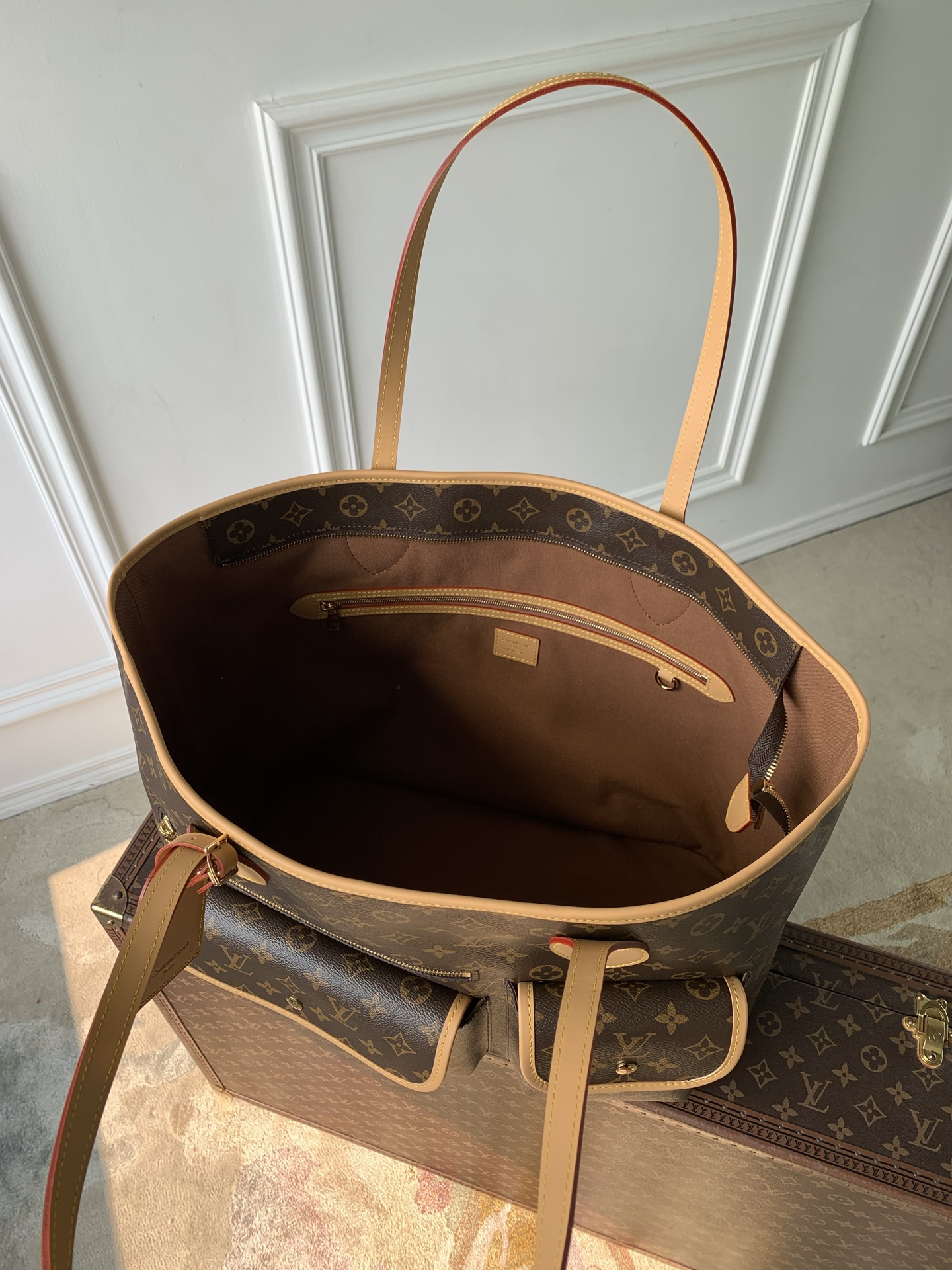 LV 高仿 Monogram 老花多口袋托特包 大容量經典棕色手提包